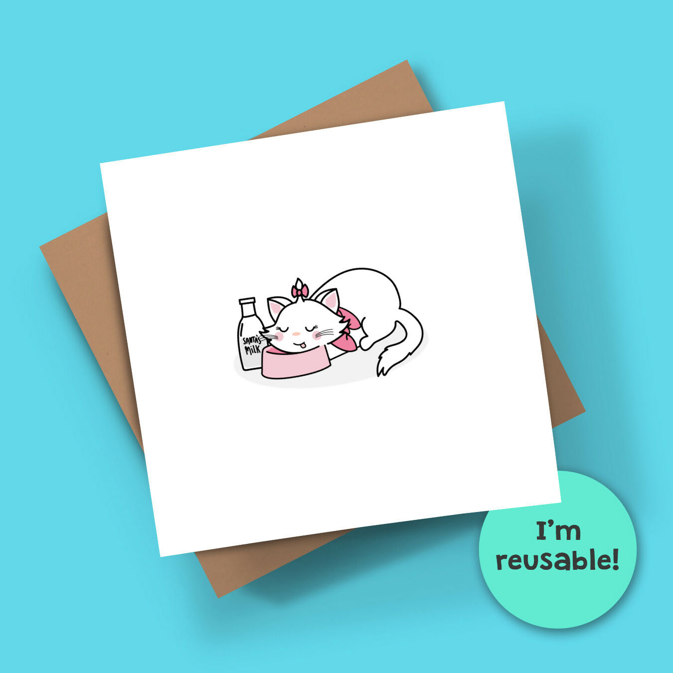 Christmas Geeky Cat Card Reusable - Snowy Cat