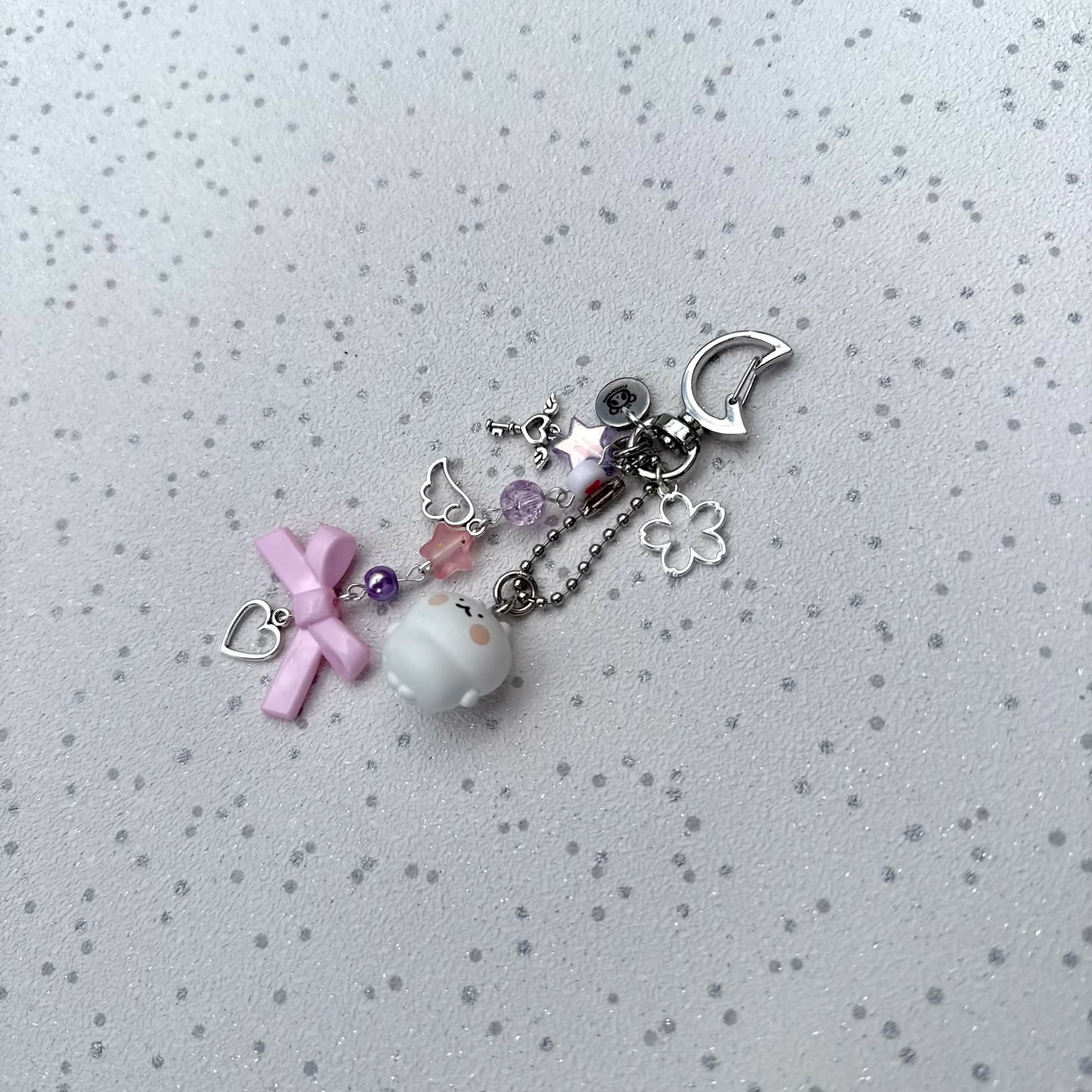 Lazy Cat Gacha Pink Trinket Keychain