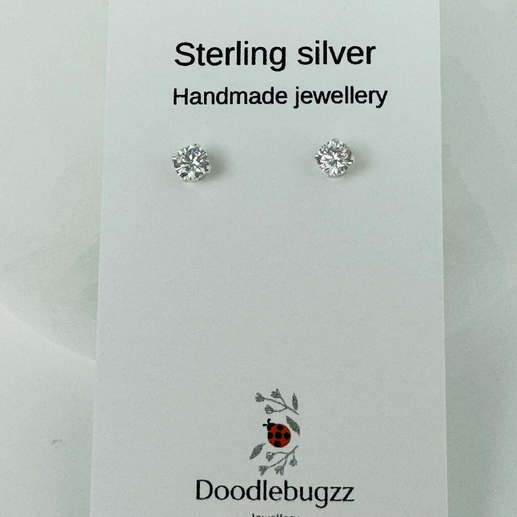 Sterling Silver Cubic Zirconia Stud Earrings 4mm