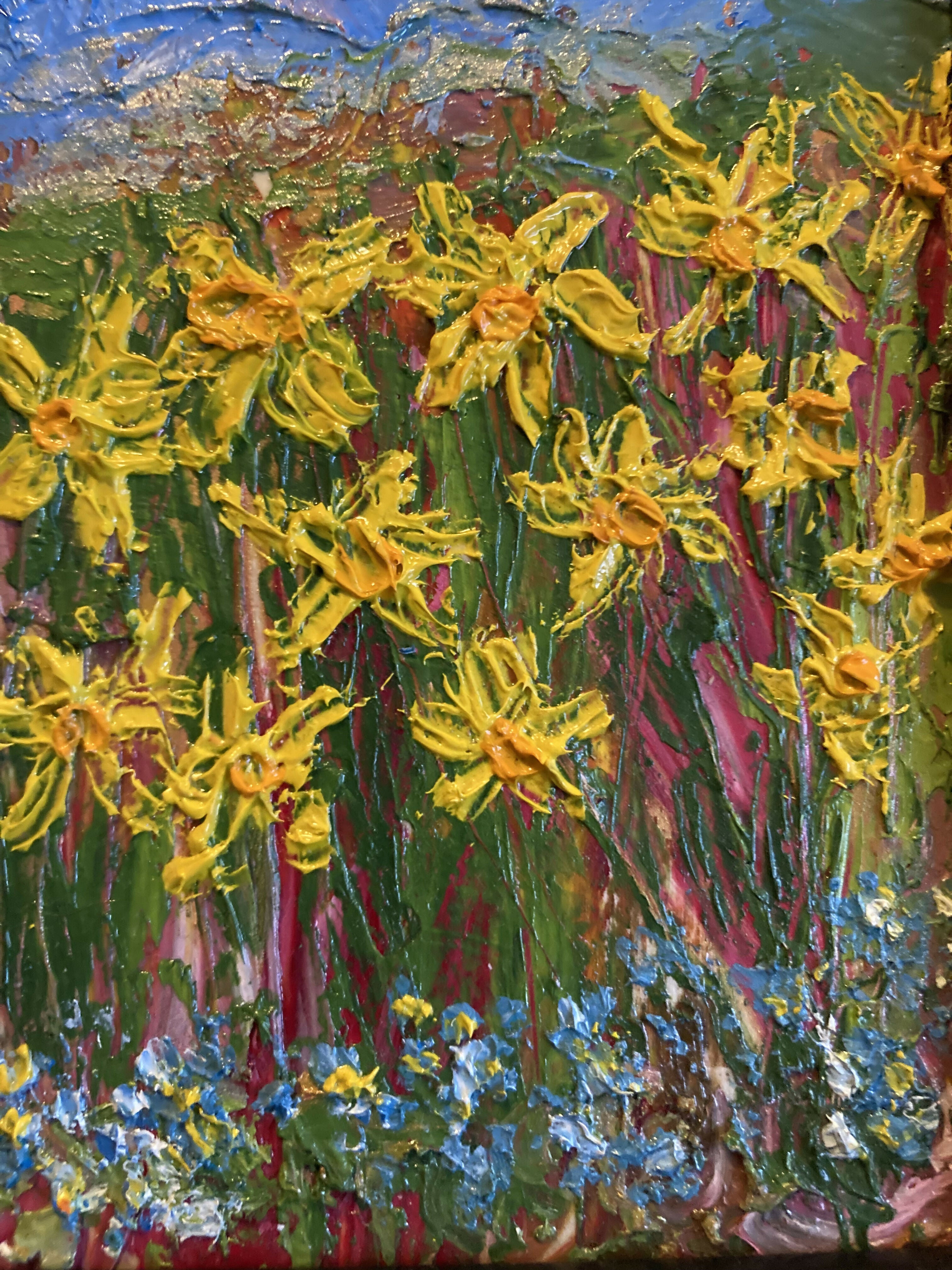 Copy of Daffodils & Forget Me Nots - Black Framed Oil Painting On Wood