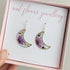 Purple Daisy Real Flower Moon Earrings Gold Plated