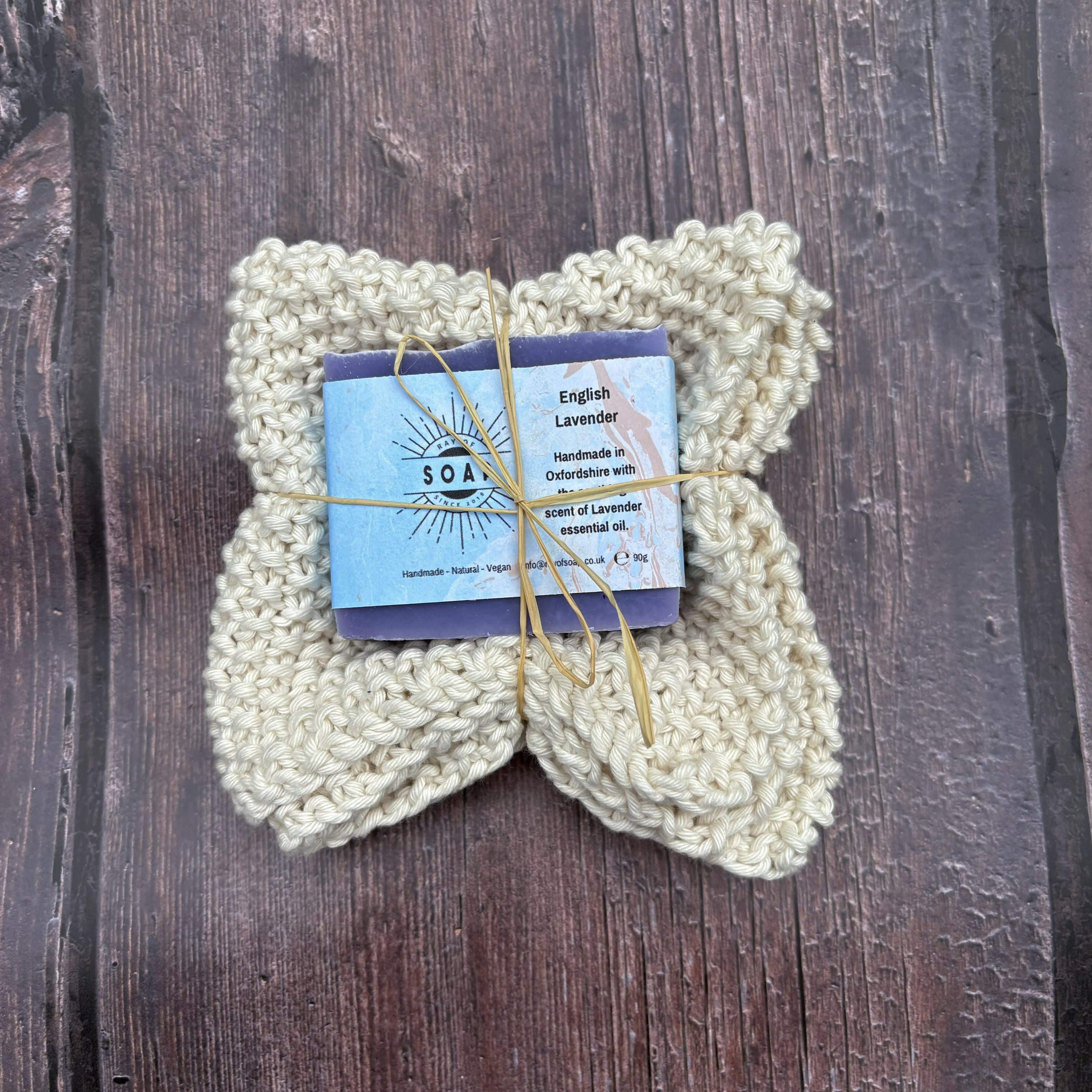 Hand Knitted Washcloth and Soap Bundle