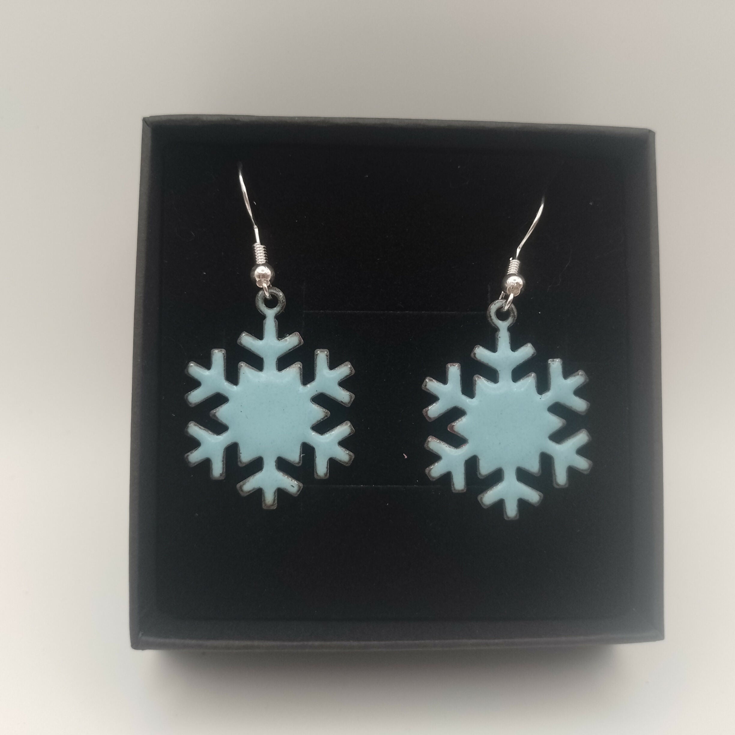 Pale Blue Enamel Snowflake Earrings