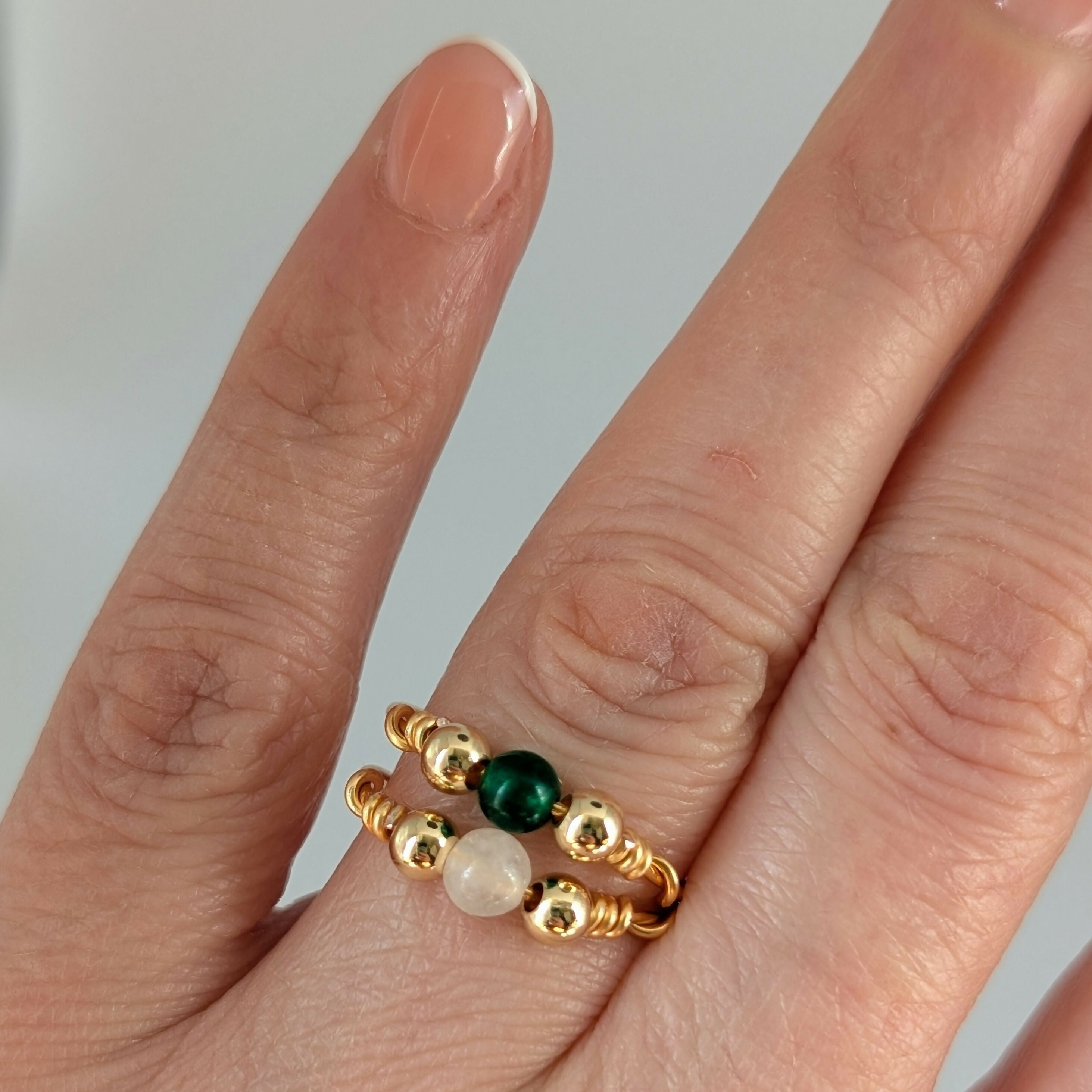 SIZE LARGE Semi Precious Bead Gold Plated Wire Rings in a Choice of Colours