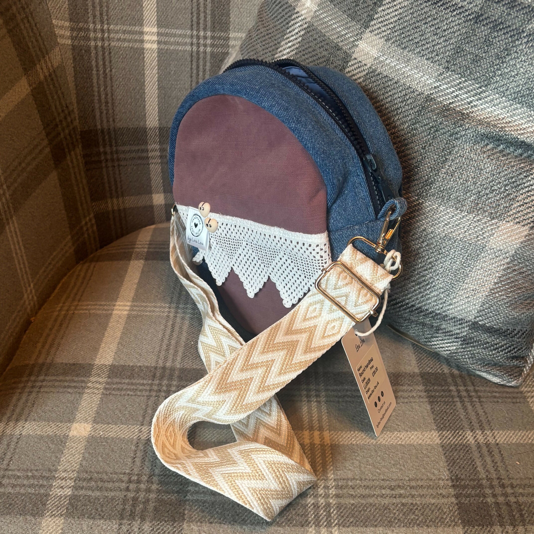 Unique Bag Round Handbag Made From Upcycled Jeans And fabric