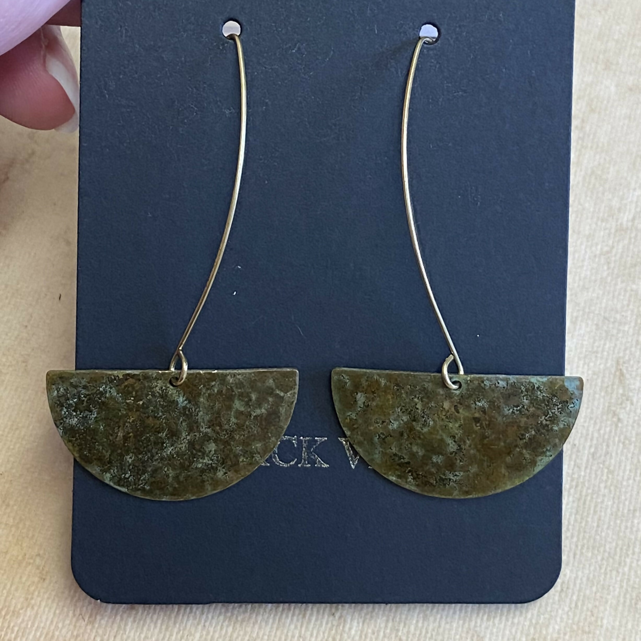 Long Drop Brass Patina Earrings