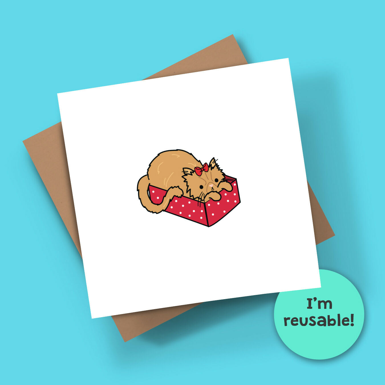 Christmas Geeky Cat Card Reusable - Gift Cat