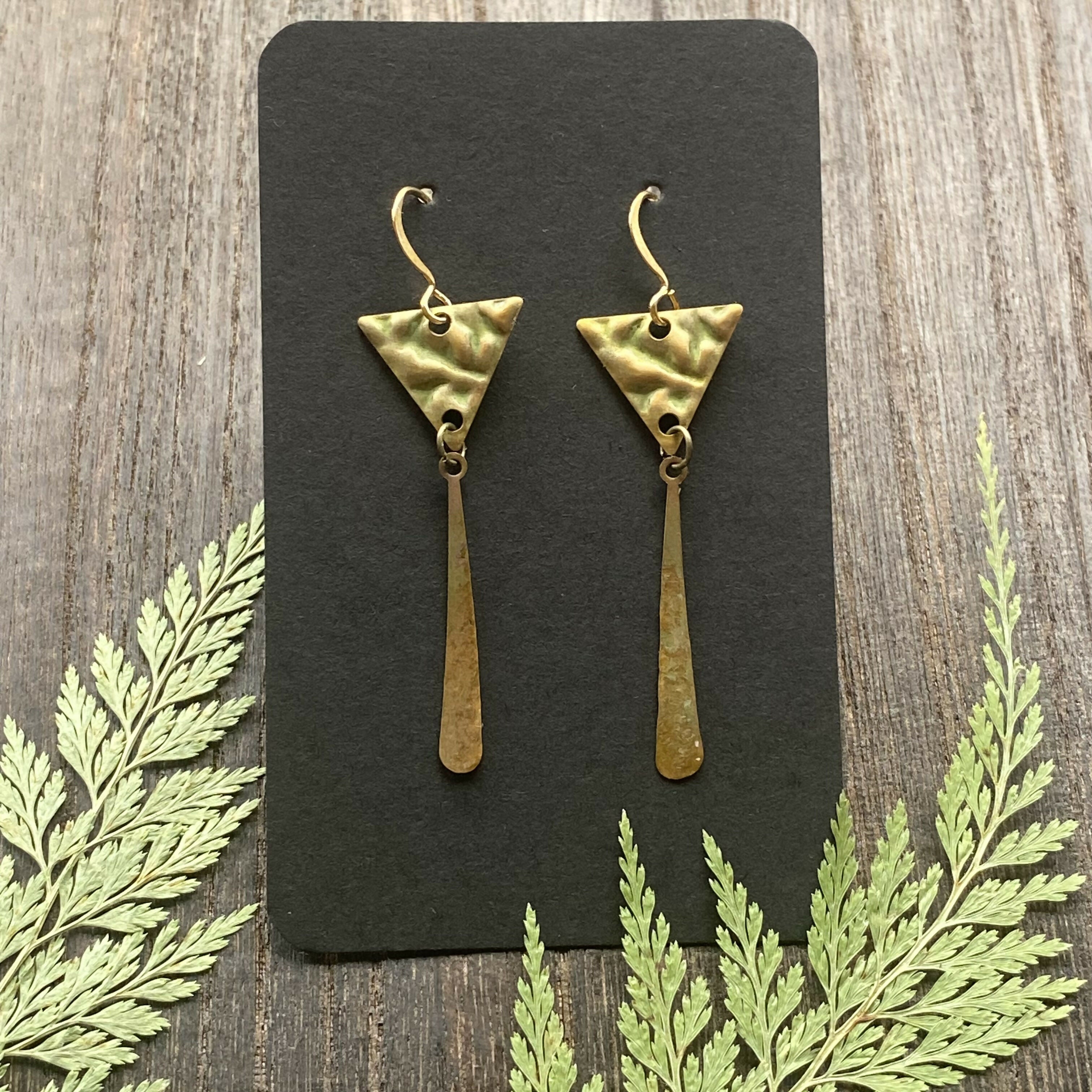 BRASS PATINA TRIANGLE EARRINGS