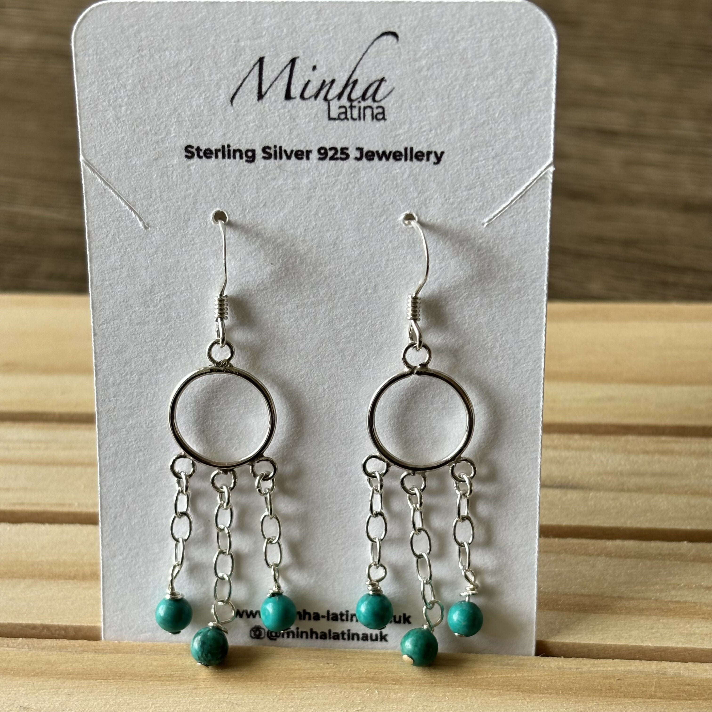 Sterling Silver Circle Turquoise Earrings