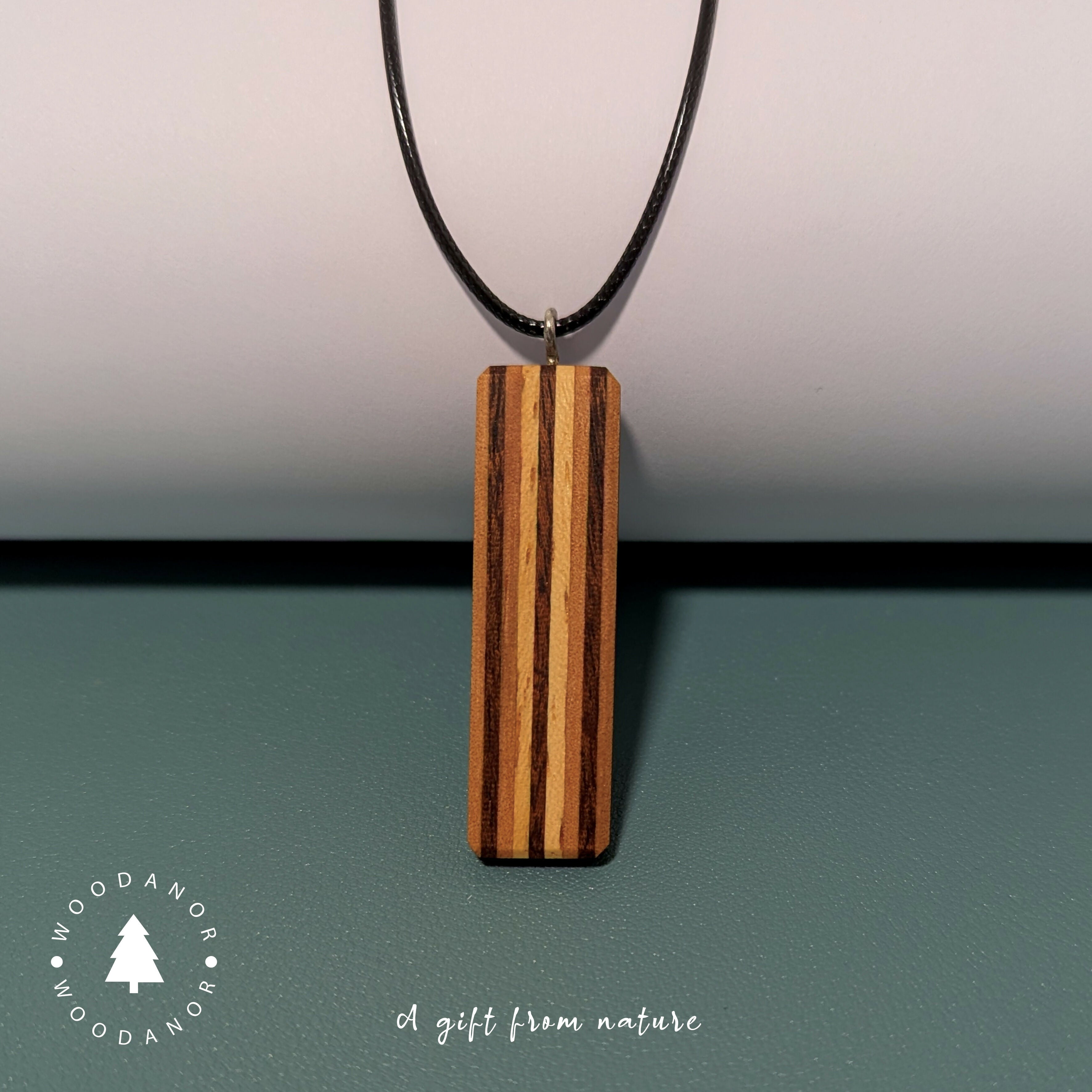 Striped Wood Pendant Necklace