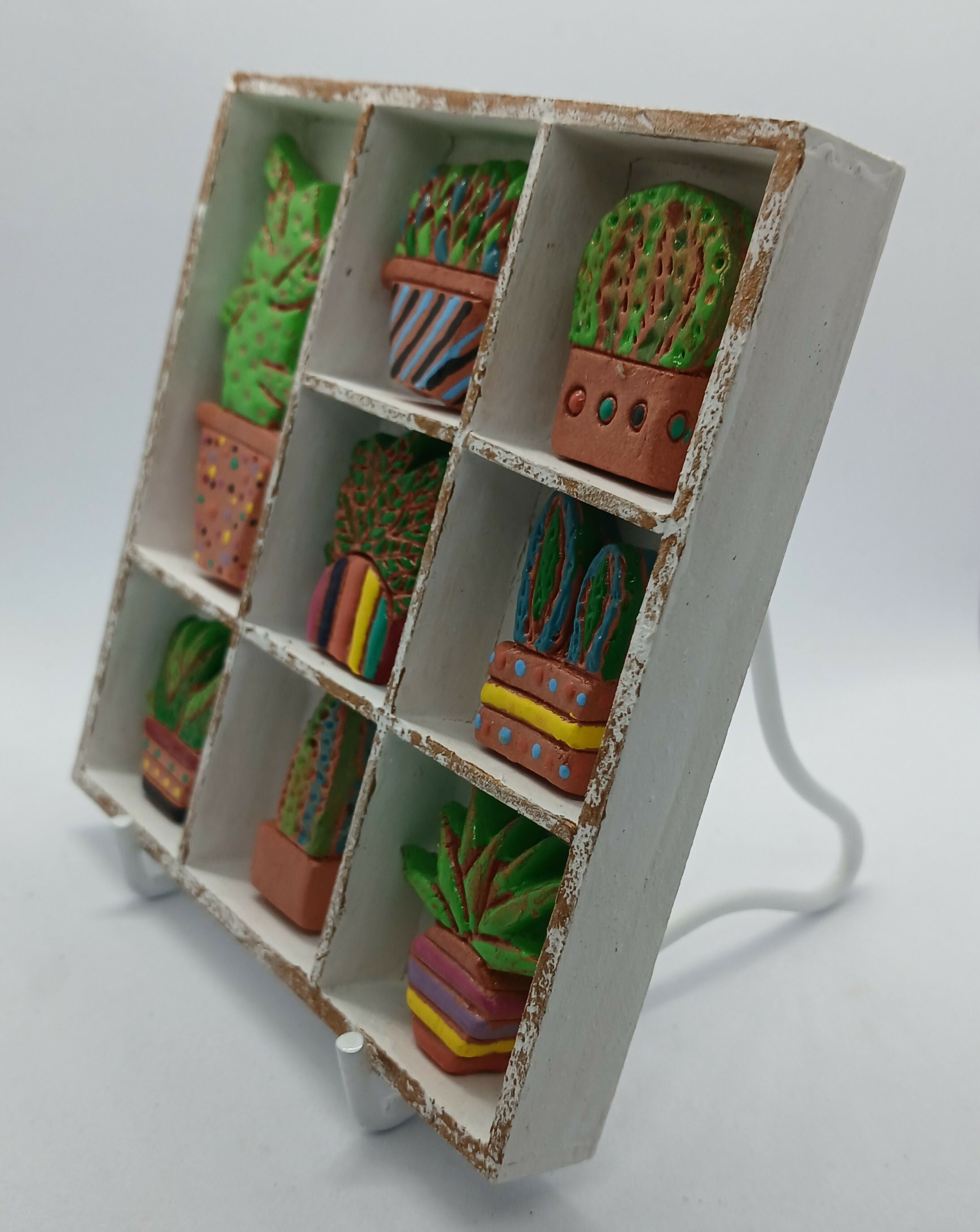 Cactus and Plant Filled Small Wooden White Painted Trinket Tray