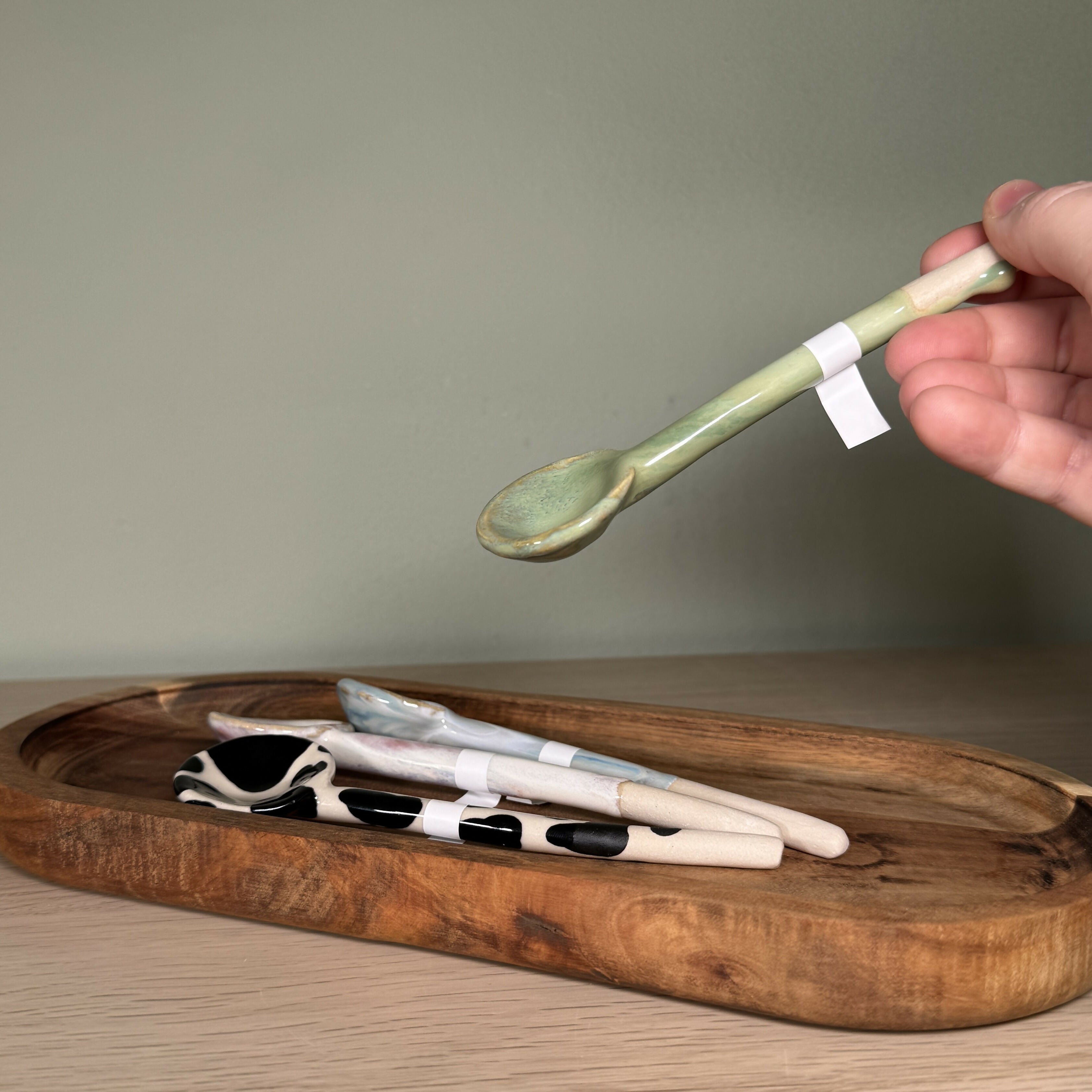 Ceramic Spoons, Various Styles, Reactive Glaze and cow print