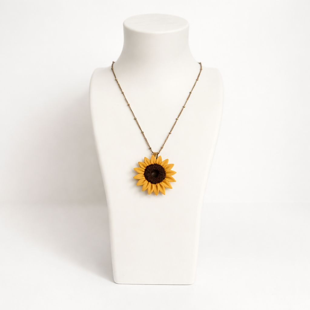 Sunflower Pendant Necklace with Gold Chain in Yellow and Brown