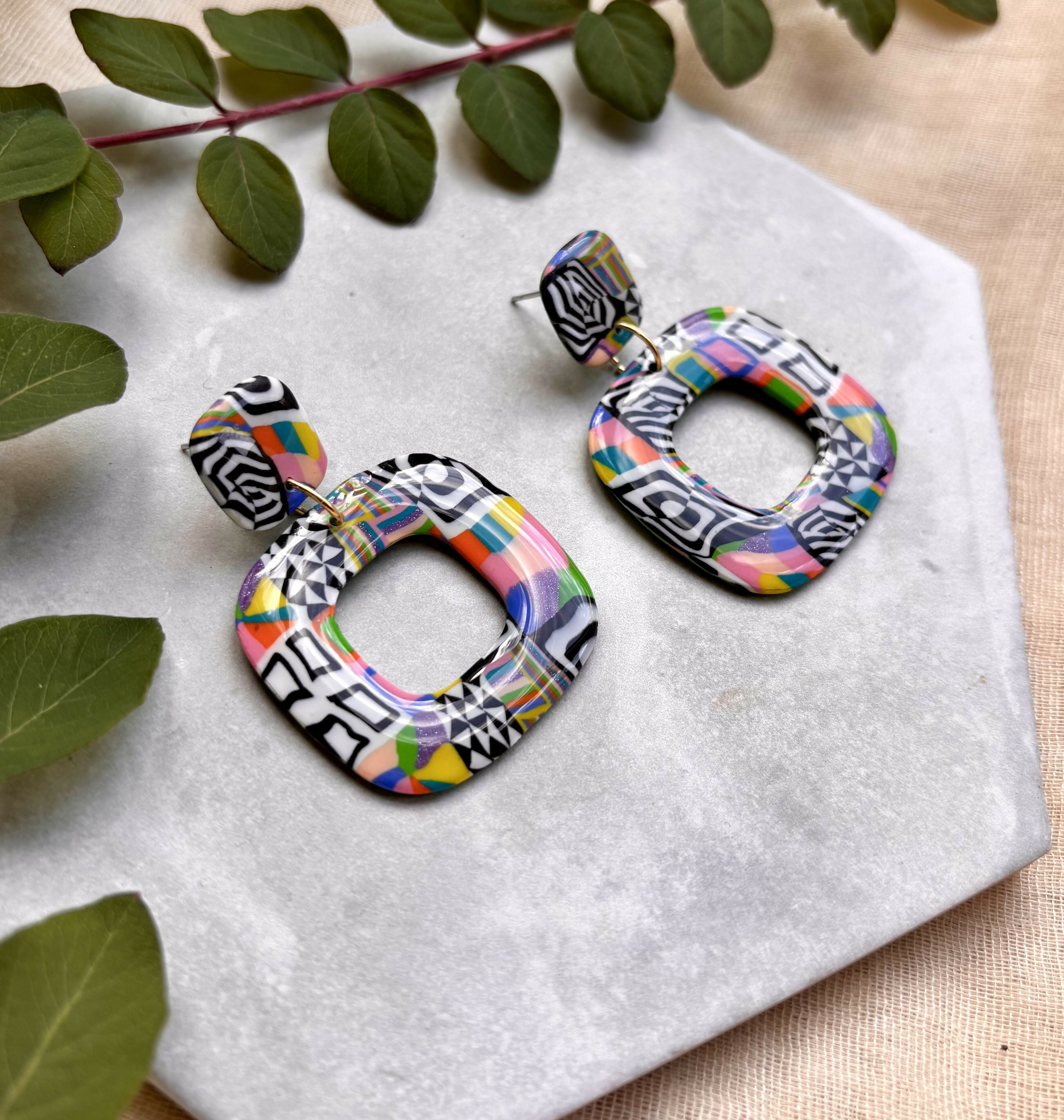 Funky Pattern Collection - Square Polymer Clay Earrings
