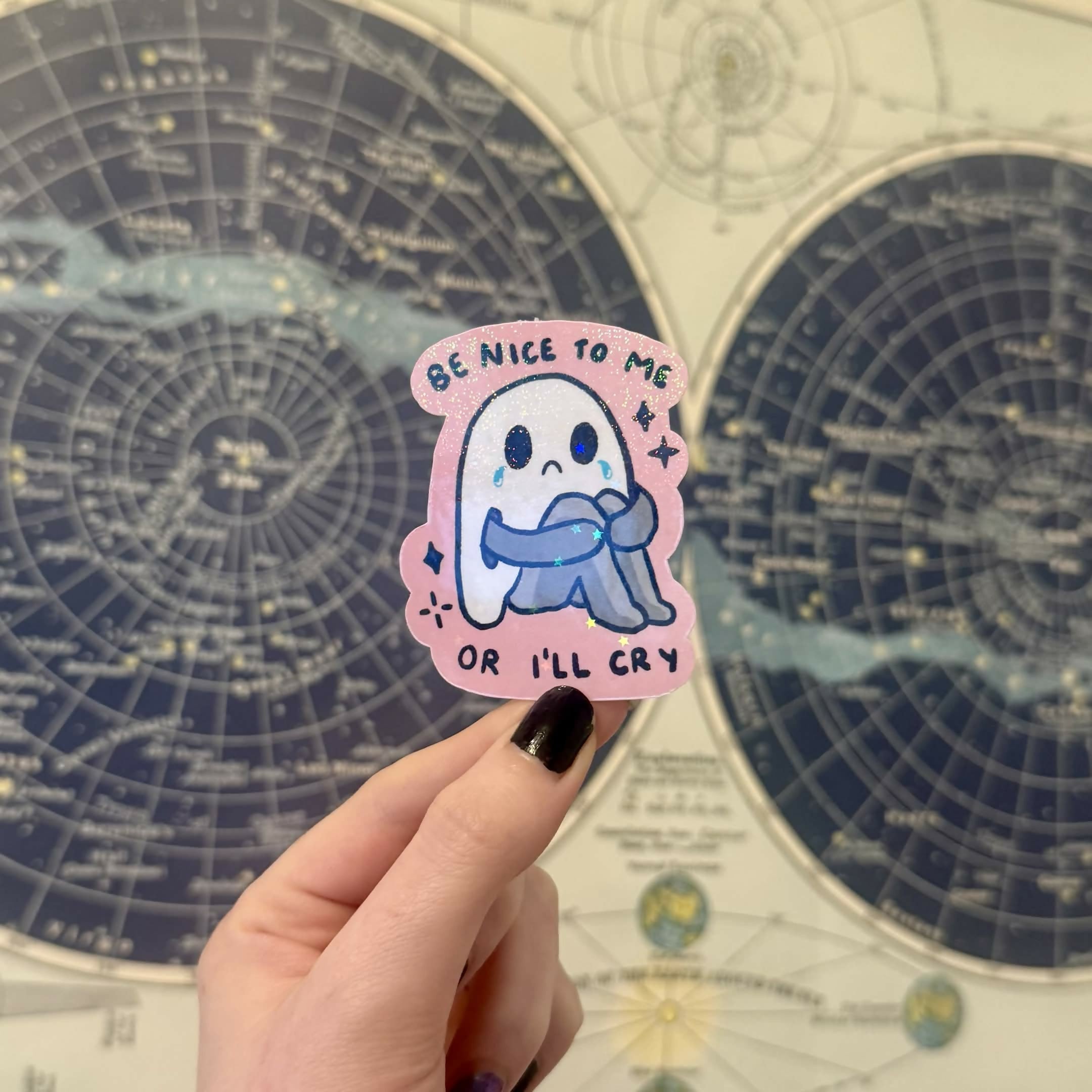 Be Nice To Me Or I'll Cry Funny Ghost Holographic Sticker
