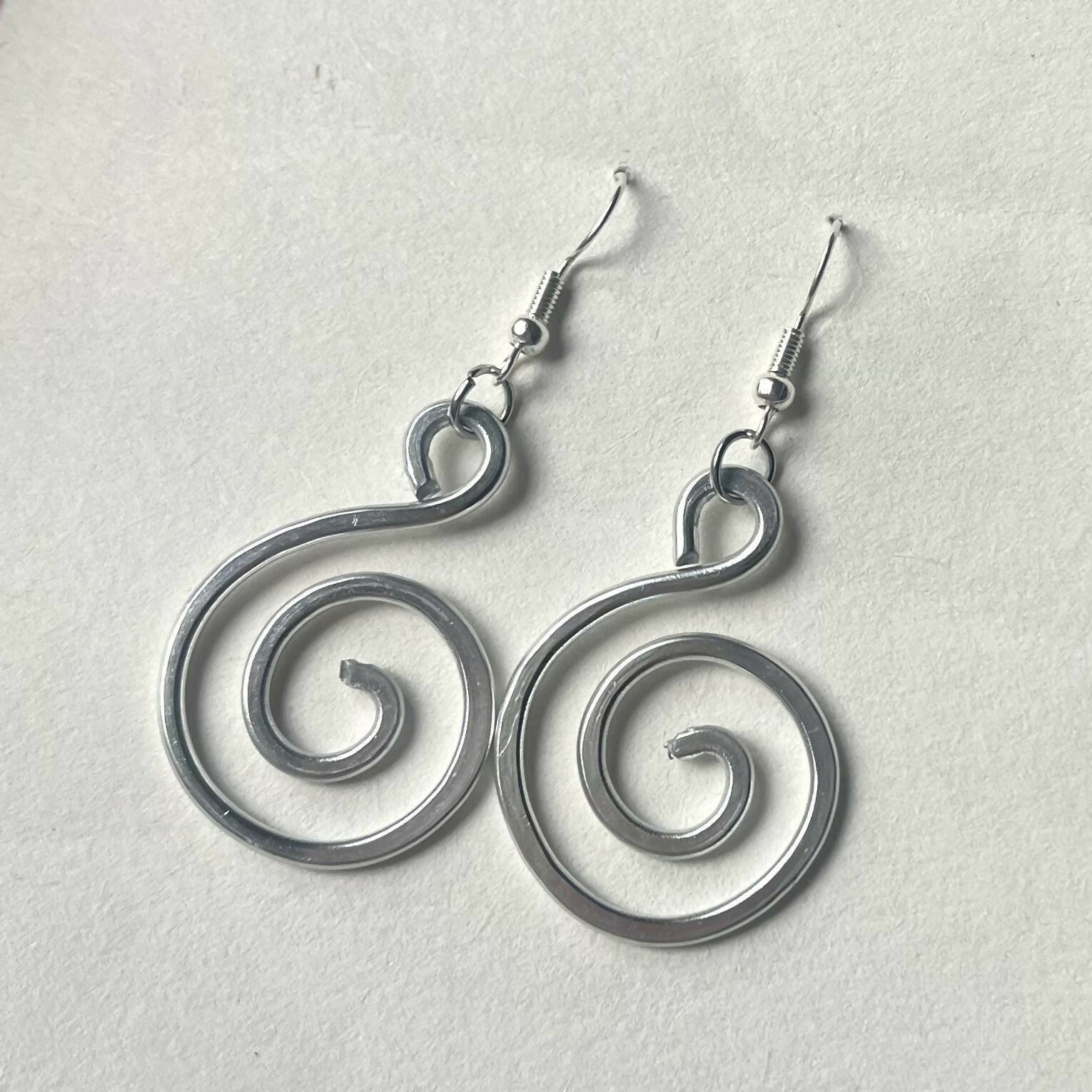 Silver Spiral Wire Hammered Earrings