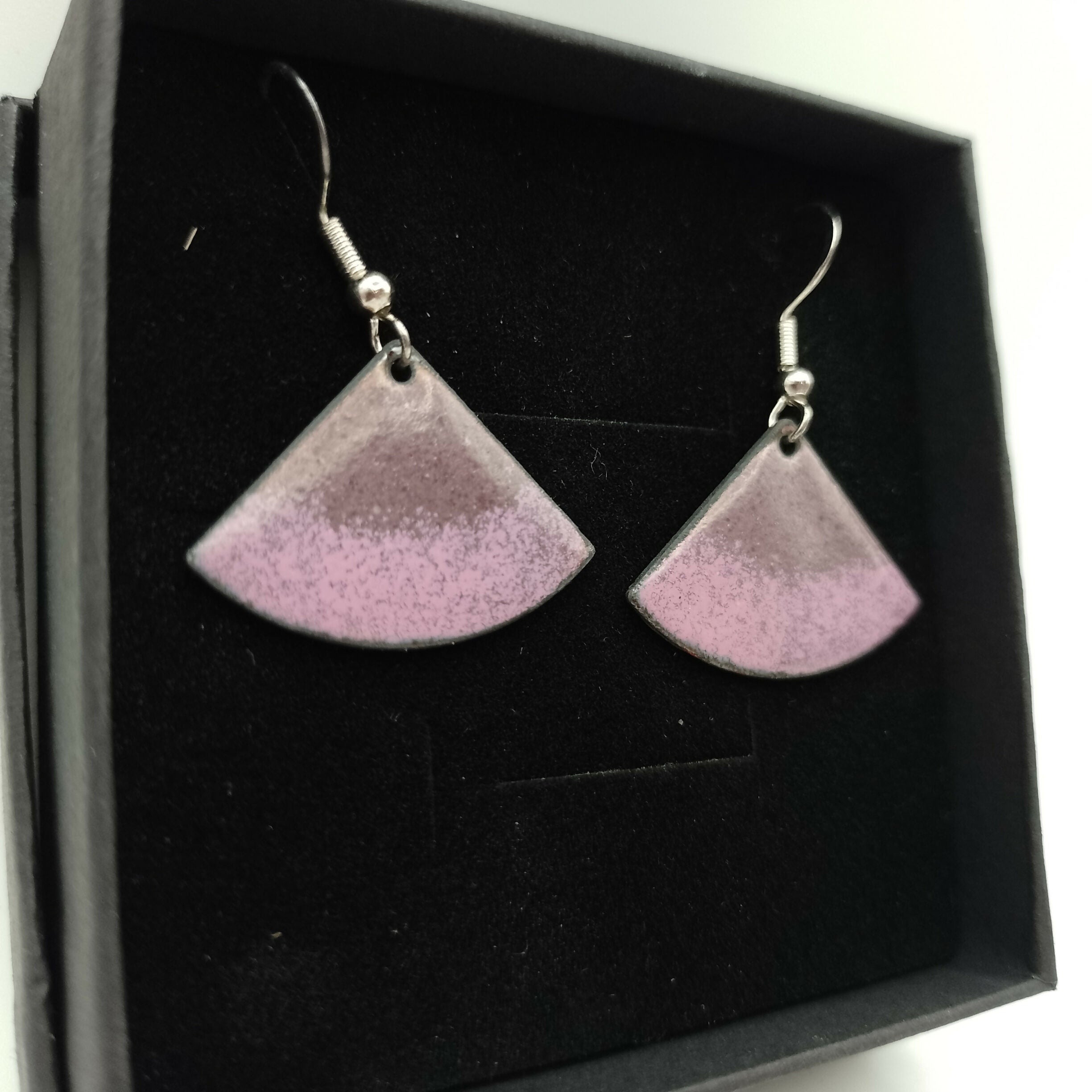 Purple and Pink Fan Enamel Earrings