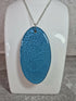 Unique Hand Crafted Double Sided Blue, Cyan, Ivory and Sand Large Oval Pendant - Wood and Resin