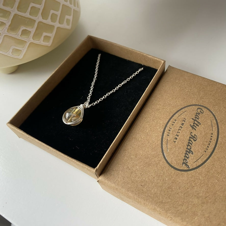 Citrine Drop Necklace, Sterling Silver