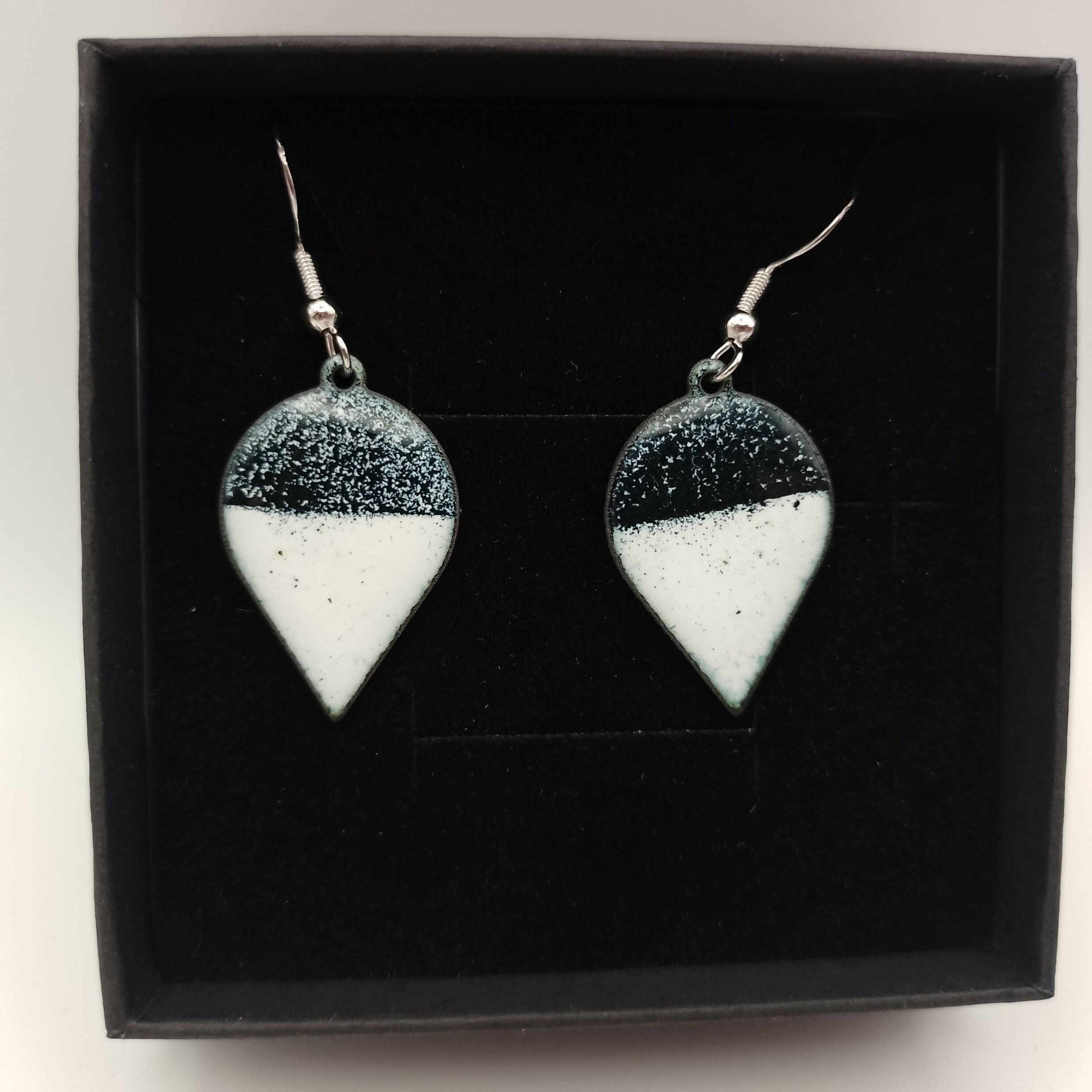 Black and White Teardrop Enamel Earrings