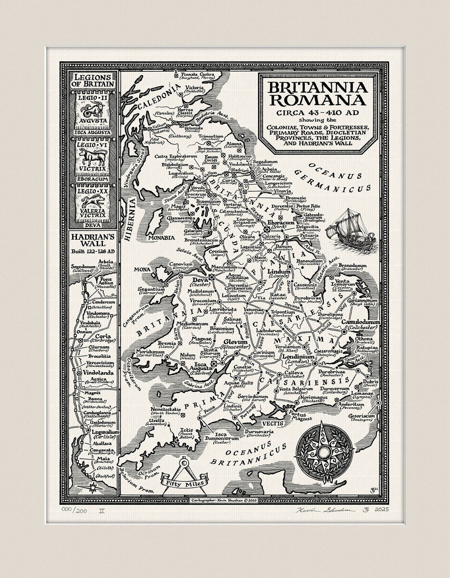 Roman Britain Map Hand Drawn Fine Art Print