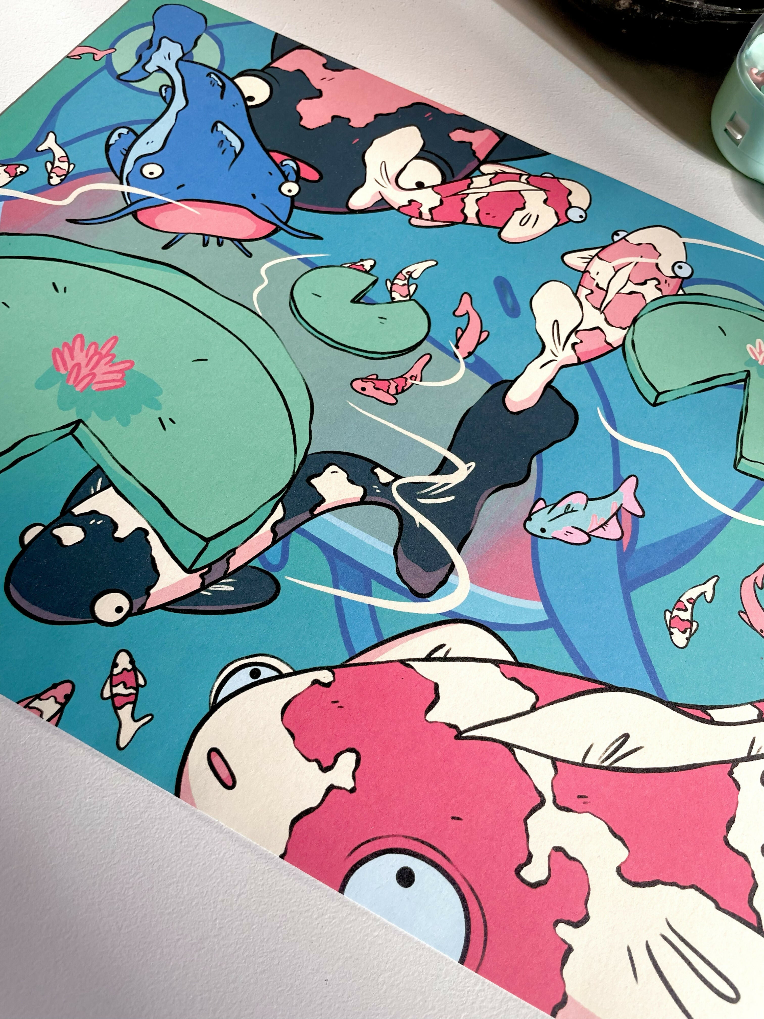 Busy at the Pond A3 Print