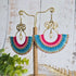 Pink Rose Quartz Statement Earrings; Handmade Bohemian Macramé Earrings With Gold Spiral Wirework