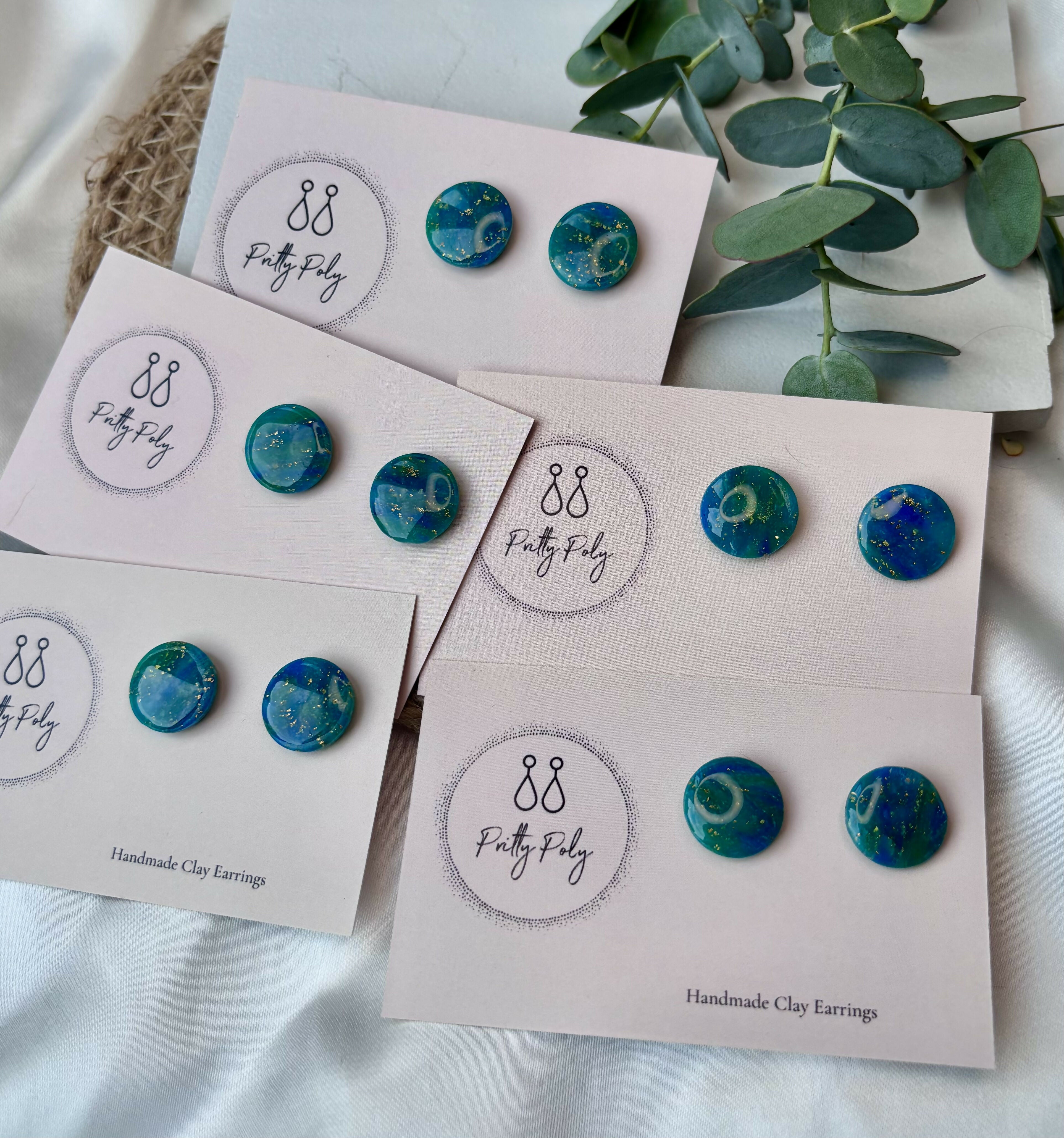 Blue and Gold Fleck Round Polymer Clay Studs