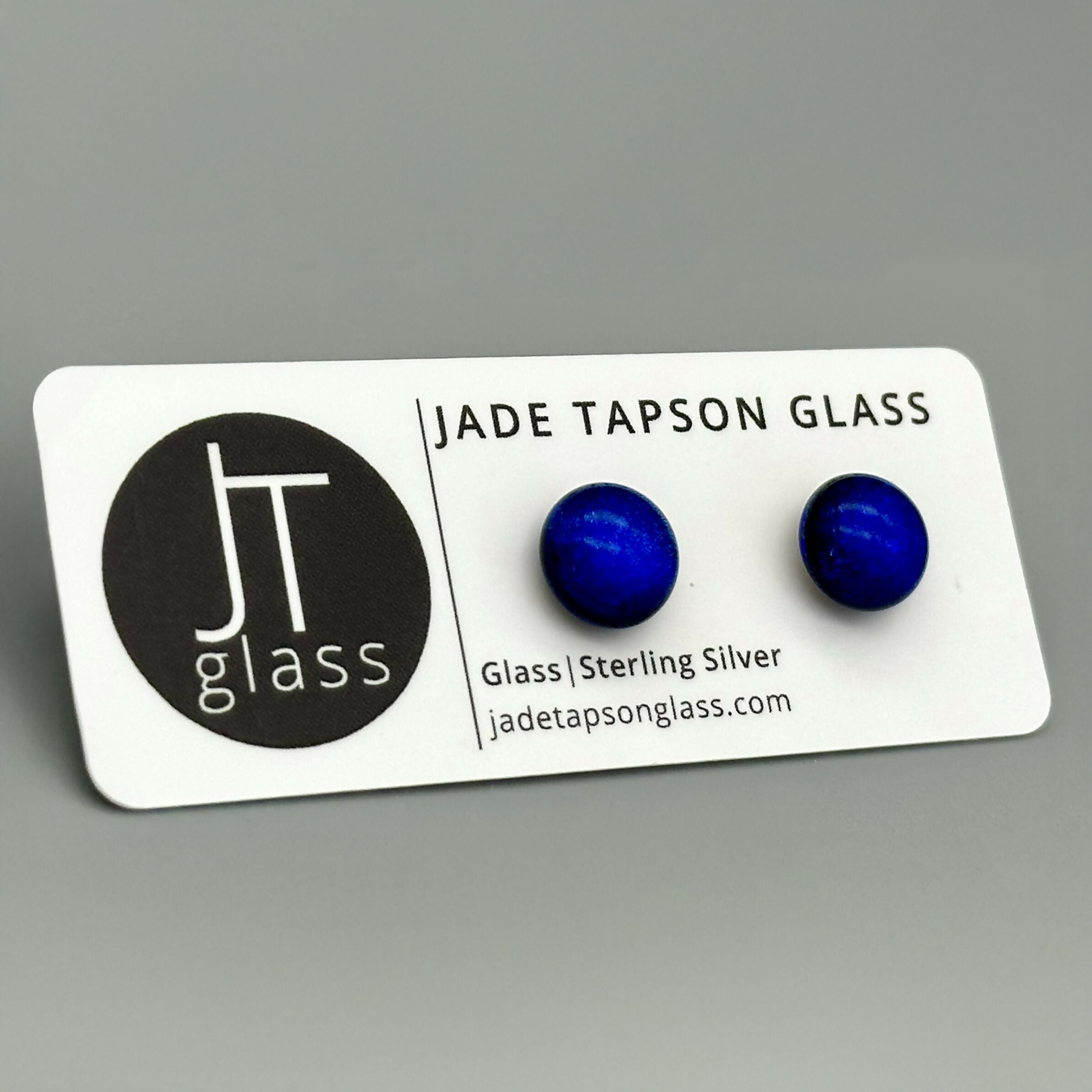 Mid Blue Dichroic Fused Glass Sterling Silver Stud Earrings - Handmade by Jade Tapson Glass.