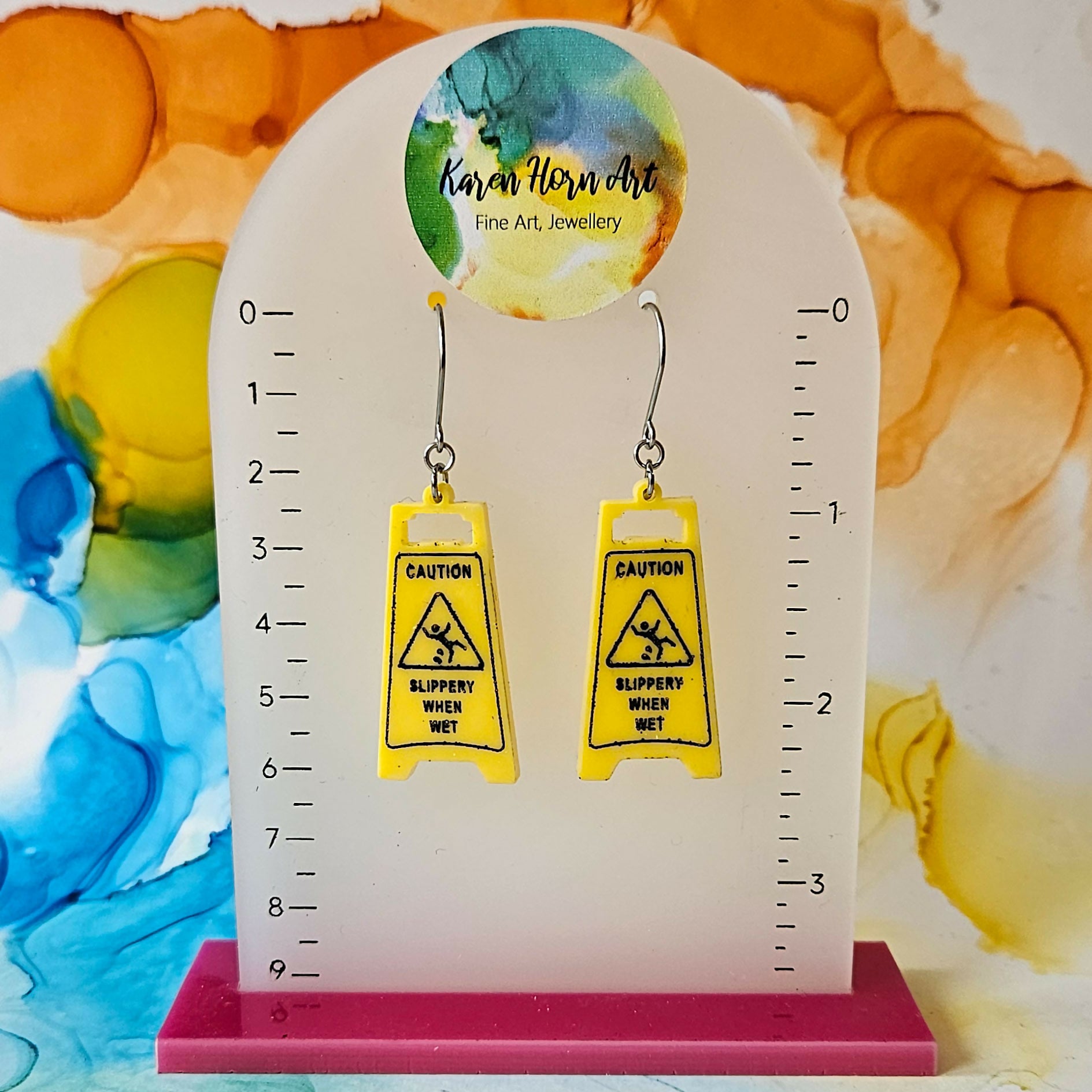 Handmade Yellow Resin Cleaning Signs Earrings
