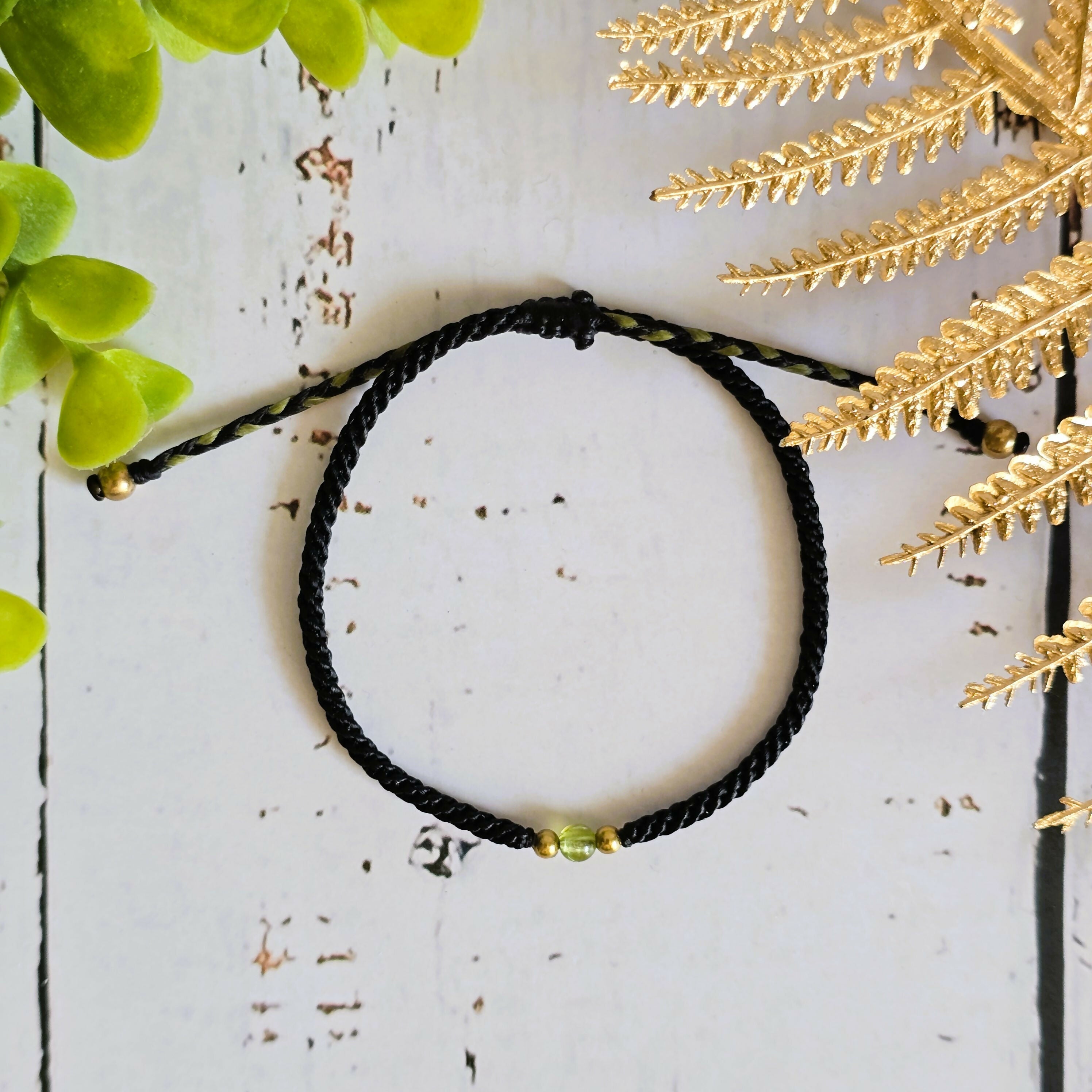Peridot Birthstone Bracelet; Single Crystal Macrame Adjustible August Gift Bracelet