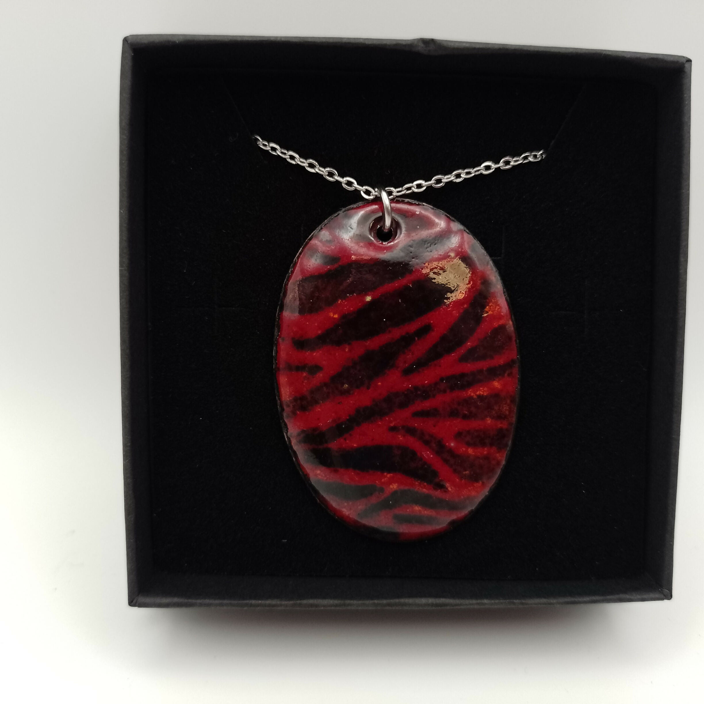Red and Black Striped Enamel Pendant