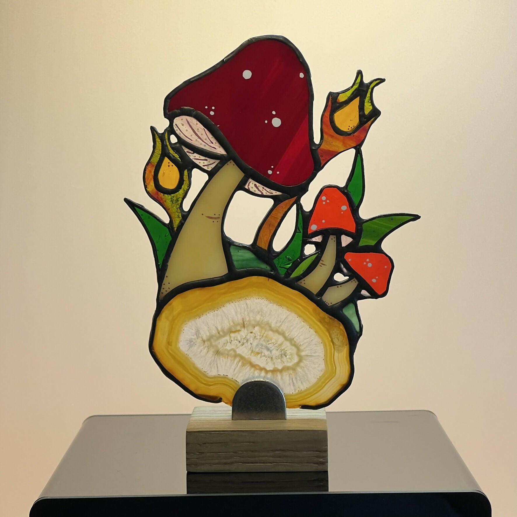 Stained Glass Toadstool on Agate Slice