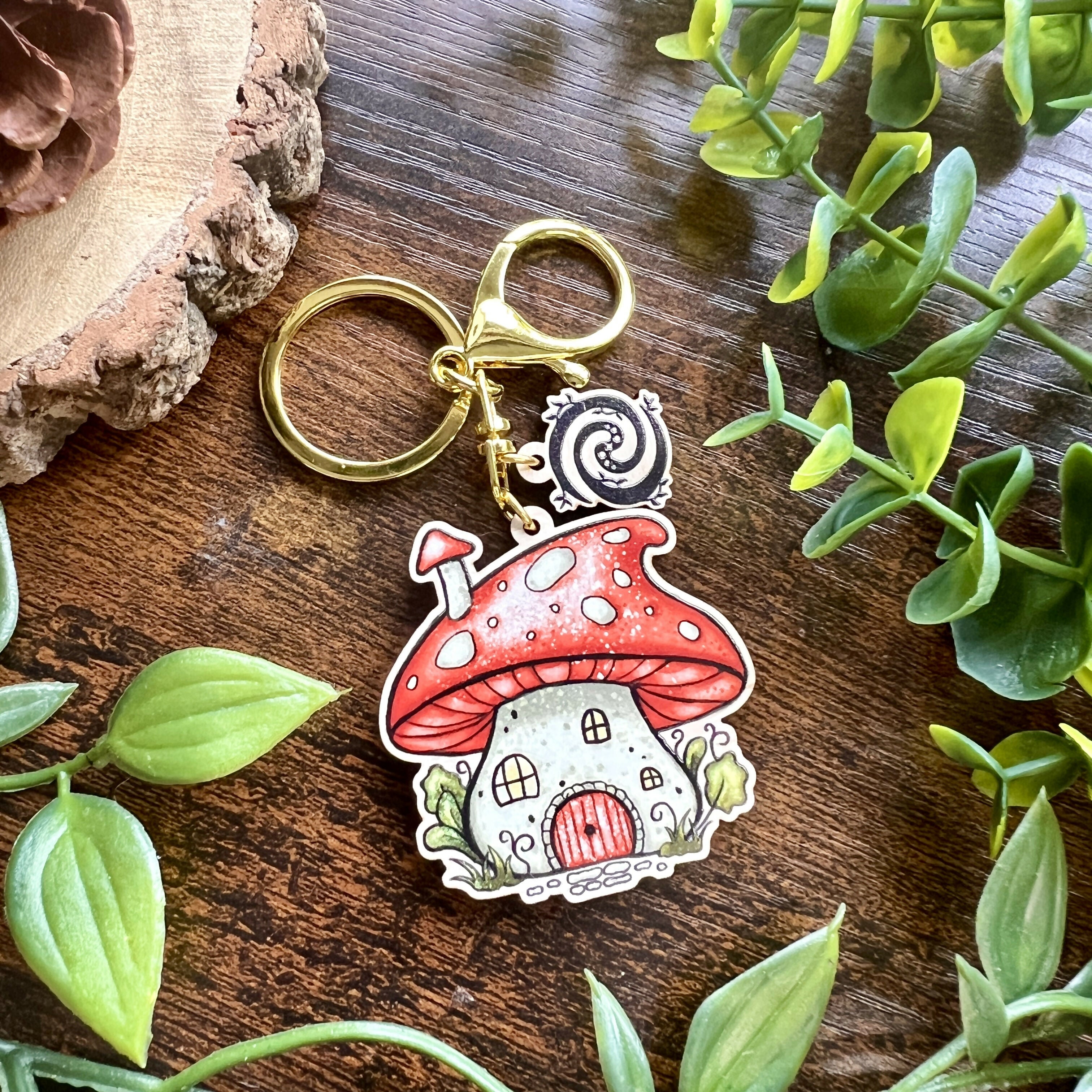 Mushroom House Wooden Keyring | Charming Maple | Art & Soul