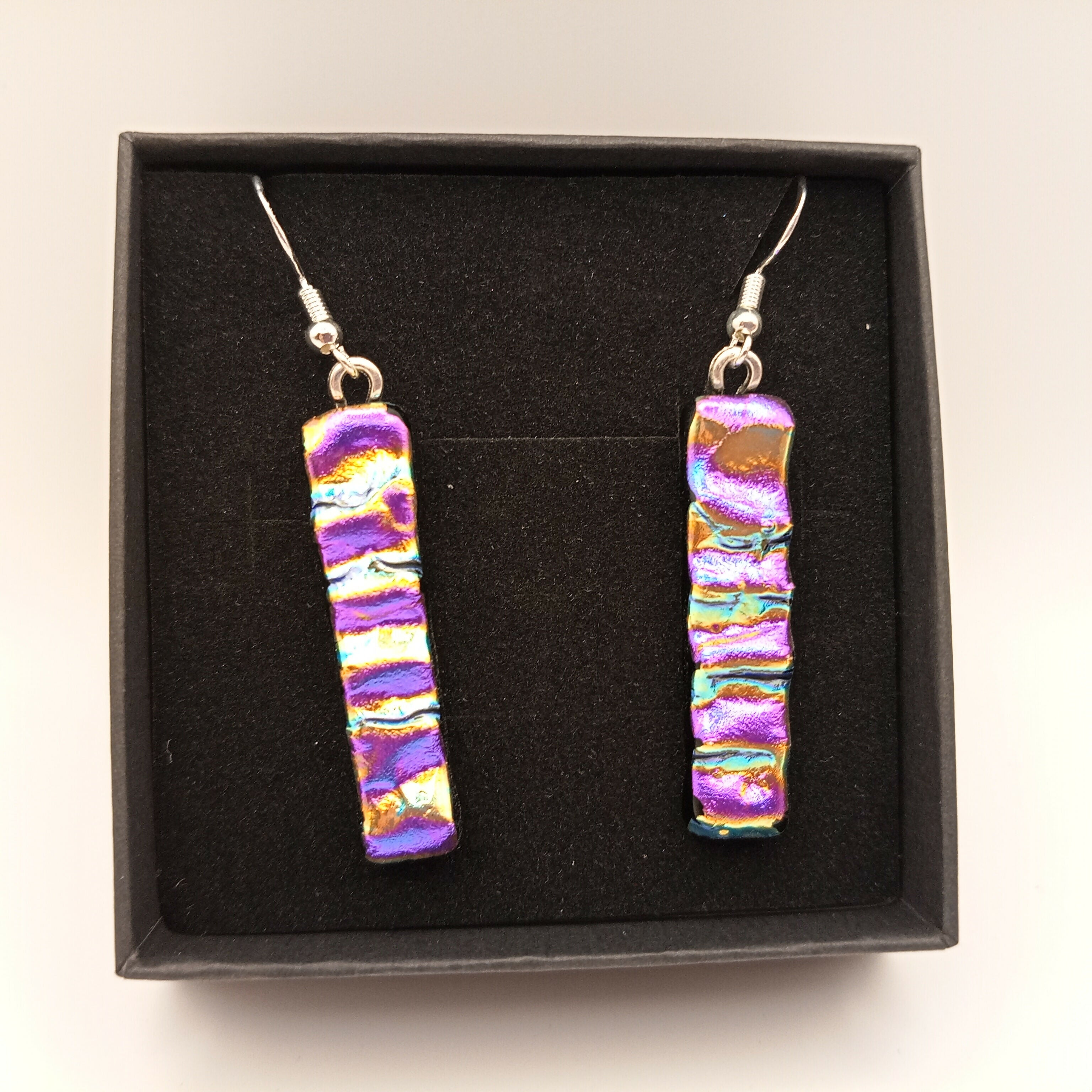 Pink and Purple Rippled Dichroic Earrings