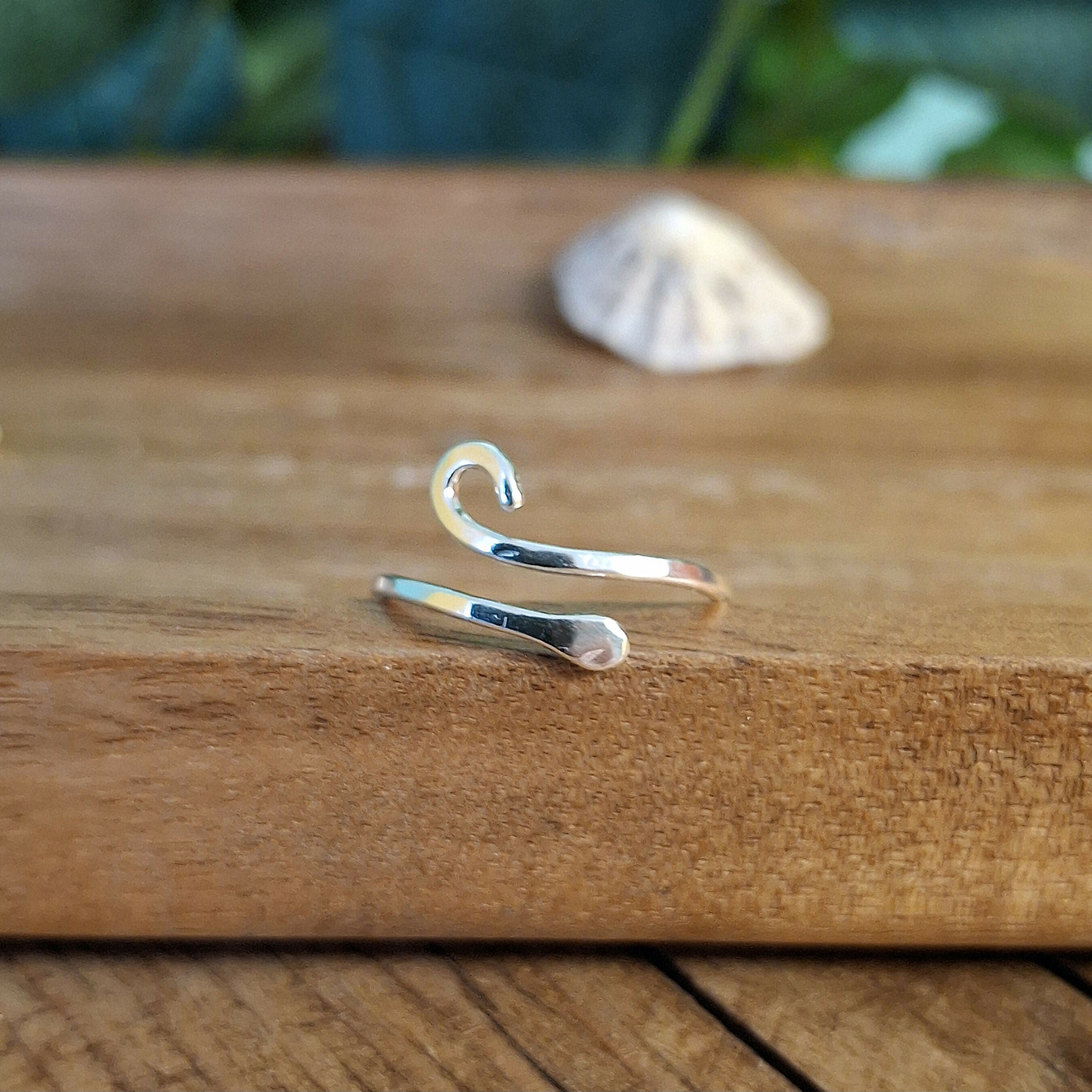 Handmade Adjustable Silver Swirl Ring Size N