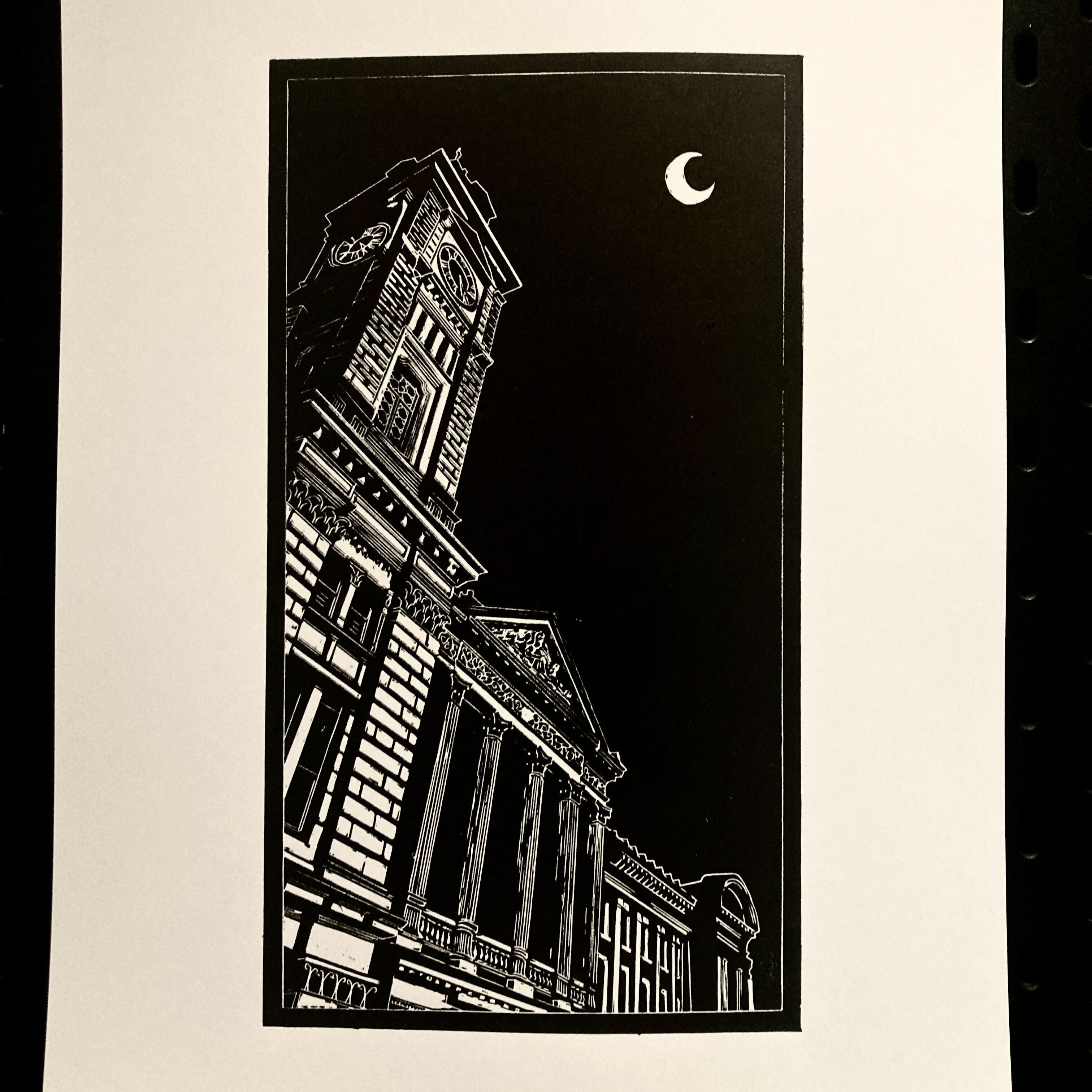 Night at the Museum - A3 Hand Carved Lino Print On Card
