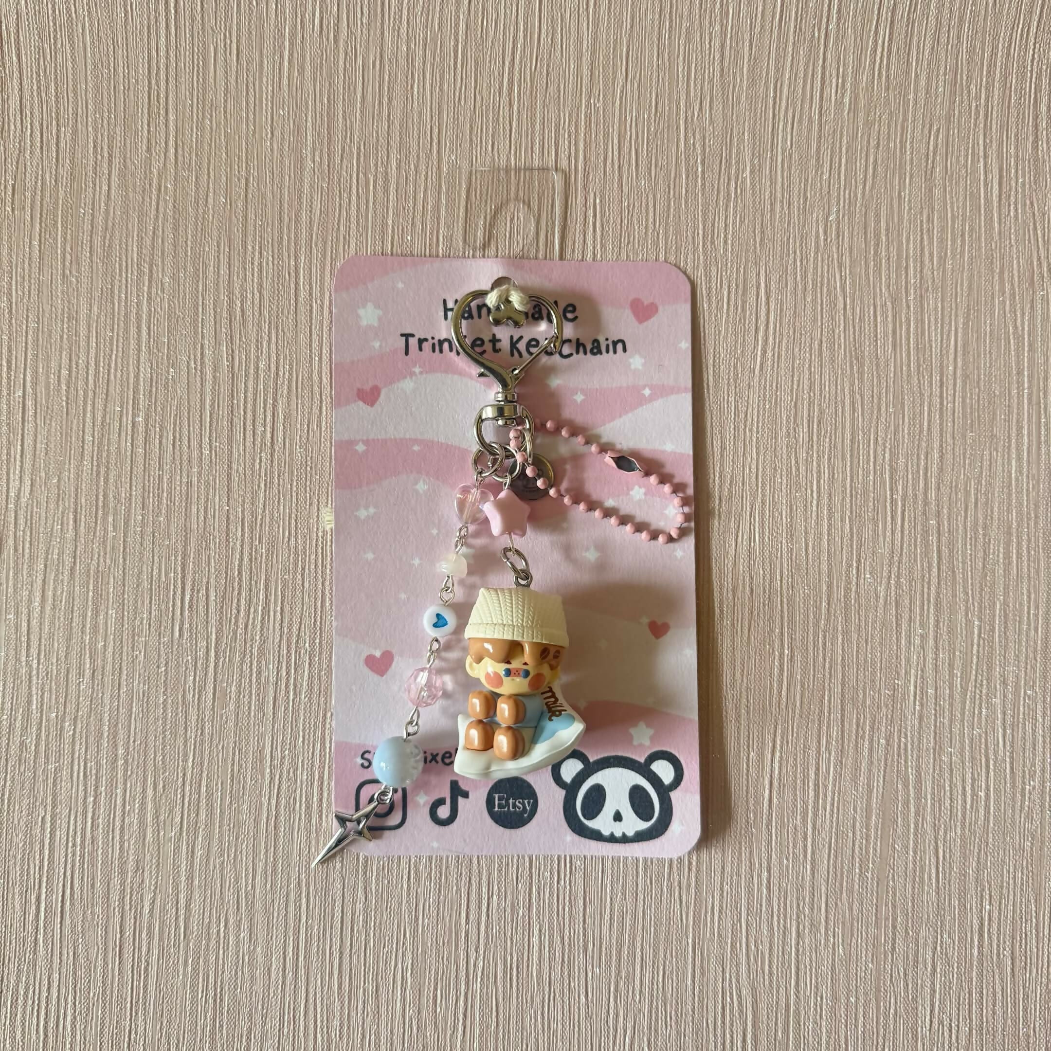 Coffee Bean Milky Baby Toy Figure Beaded Trinket Keychain