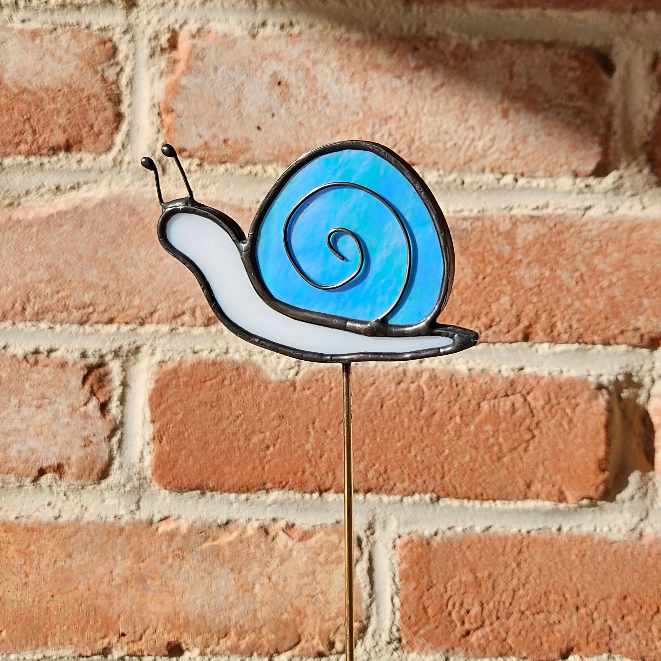 Iridescent Blue Snail Stained Glass Plantstake