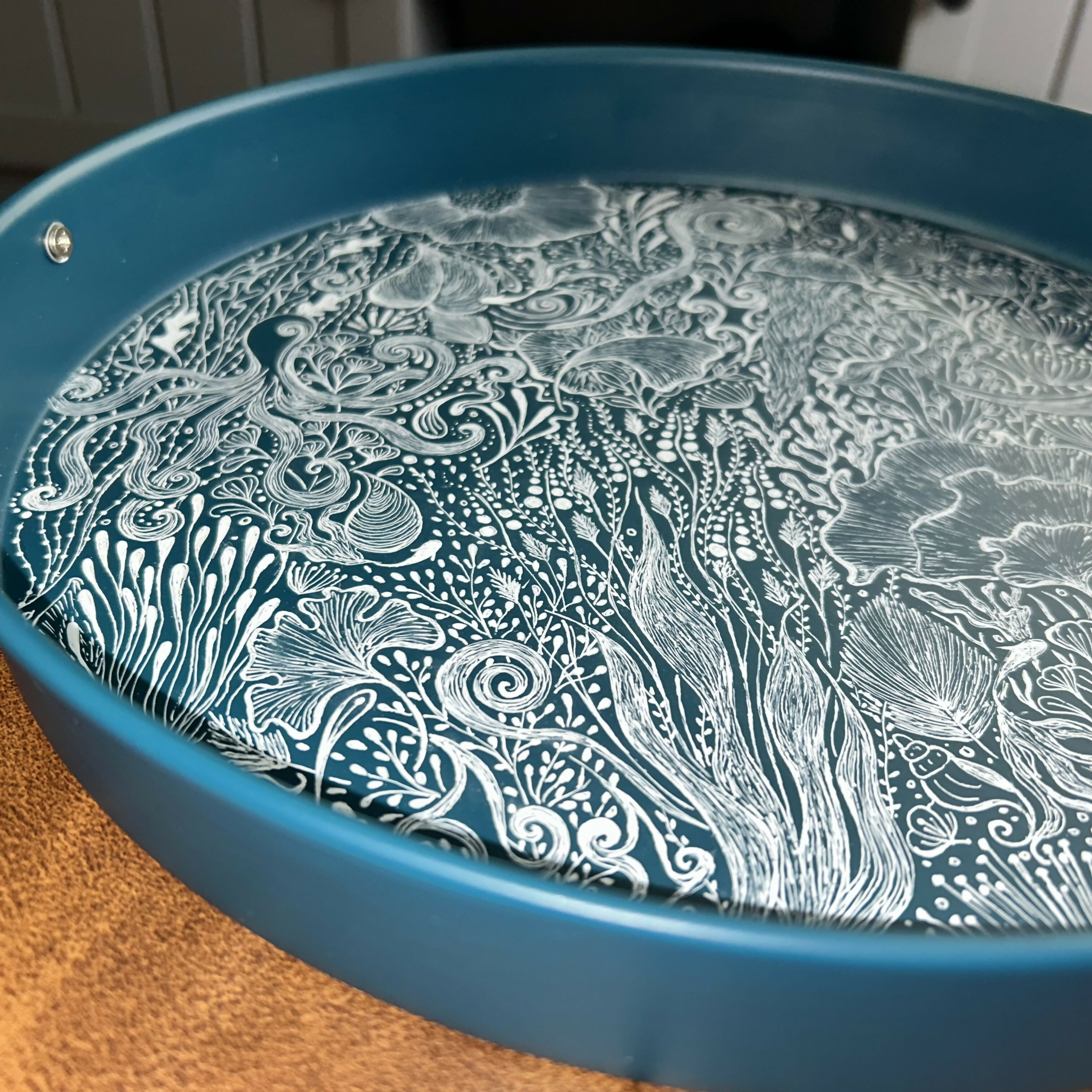 WILD OCEAN Hand Painted Metal Tray