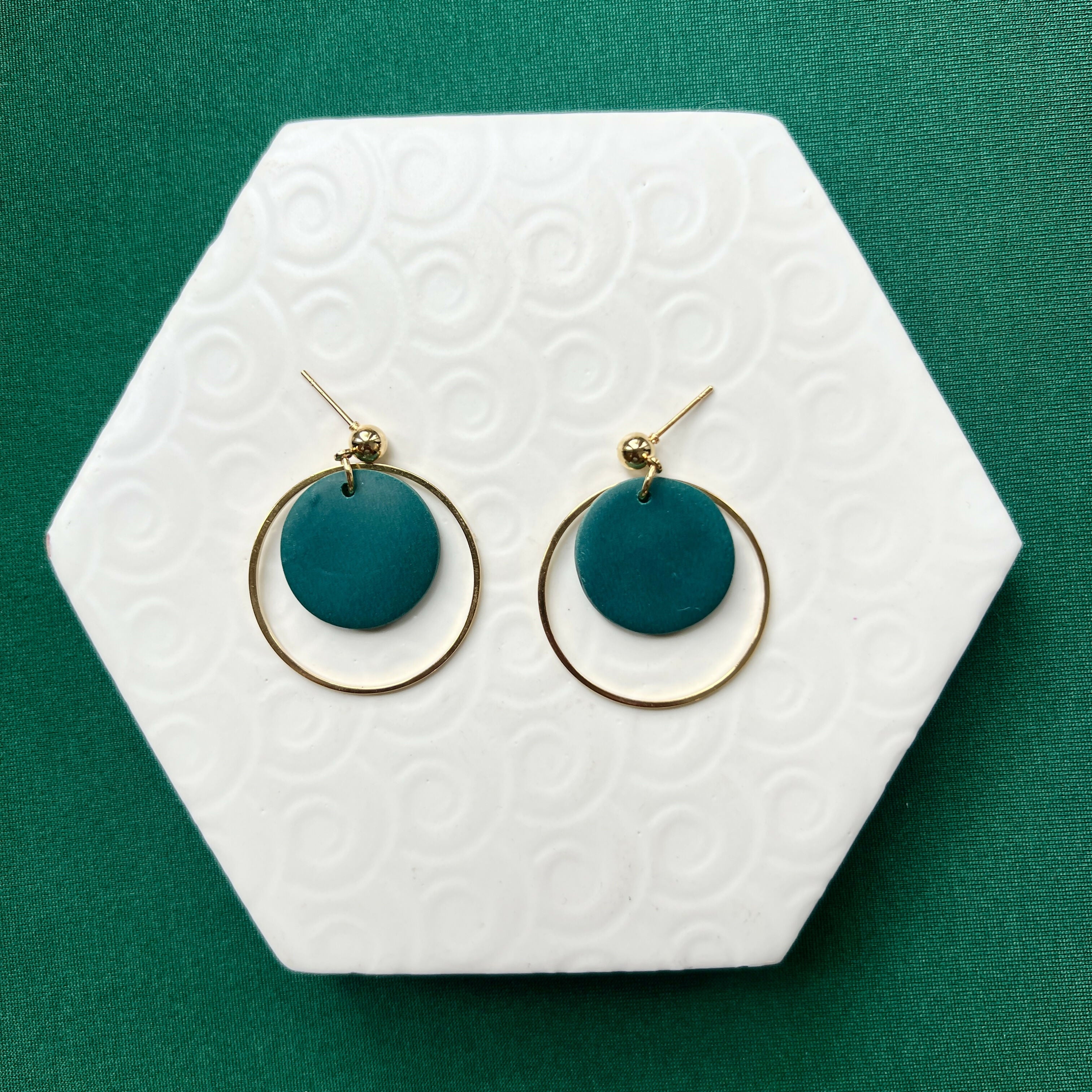 Jessie Teal Polymer Clay & Gold Hoop Statement Earrings