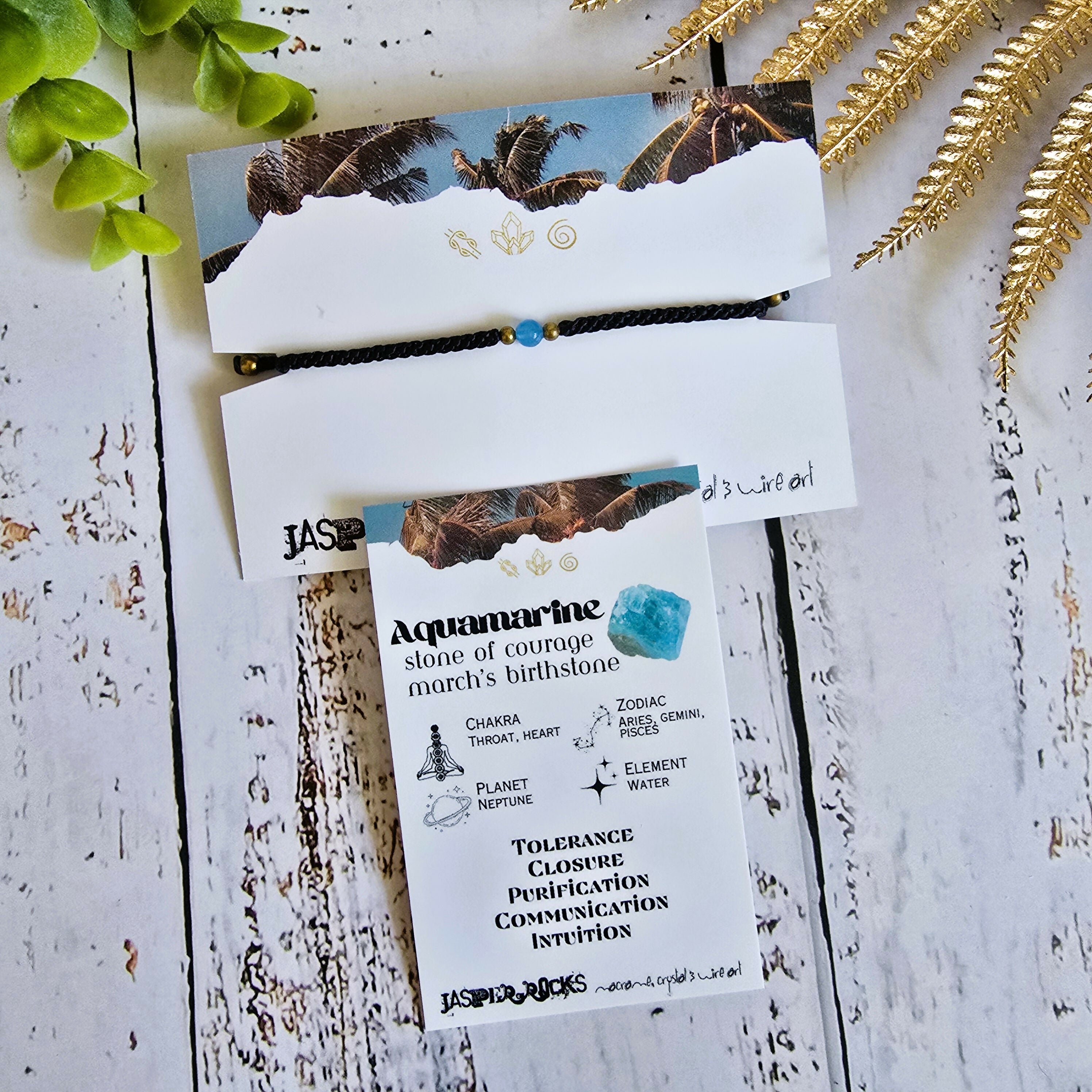 Aquamarine Birthstone Bracelet; Single Crystal Macrame Adjustible March Gift Bracelet