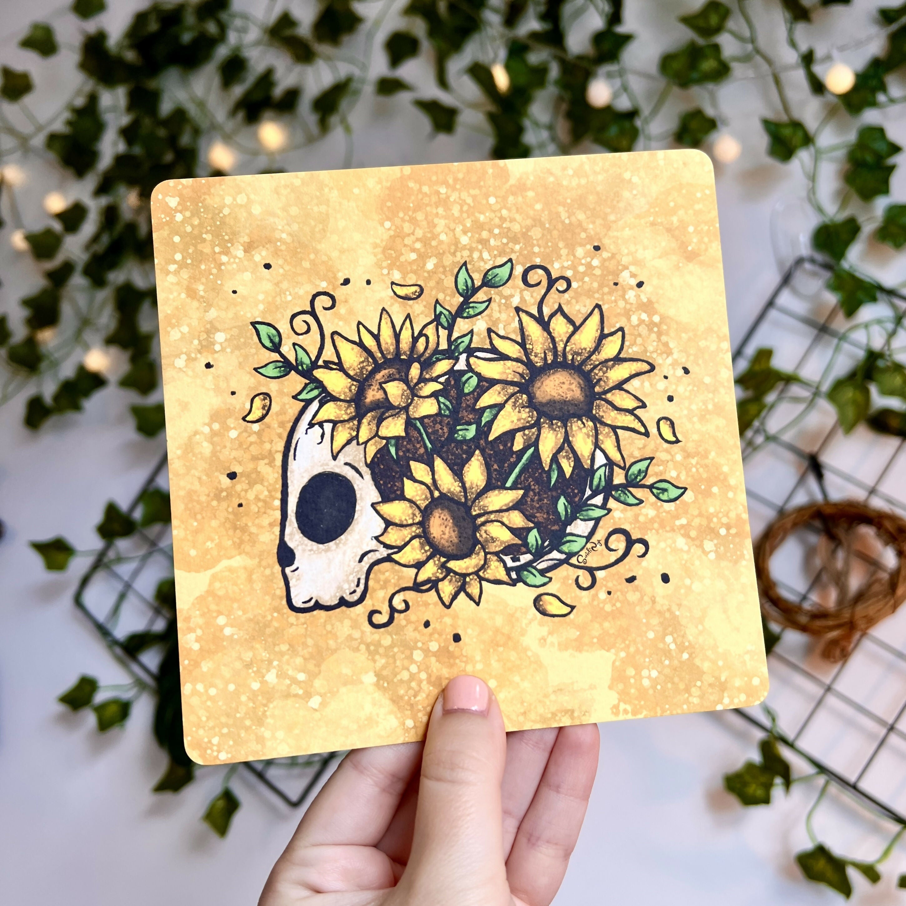 Sunflower Skull Art Print Postcard