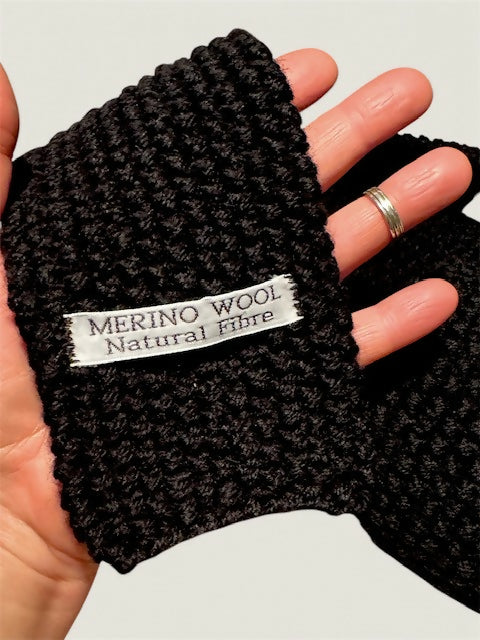 PURE MERINO WOOL, ALL BLACK, LONG LENGTH, SKINNY SCARF