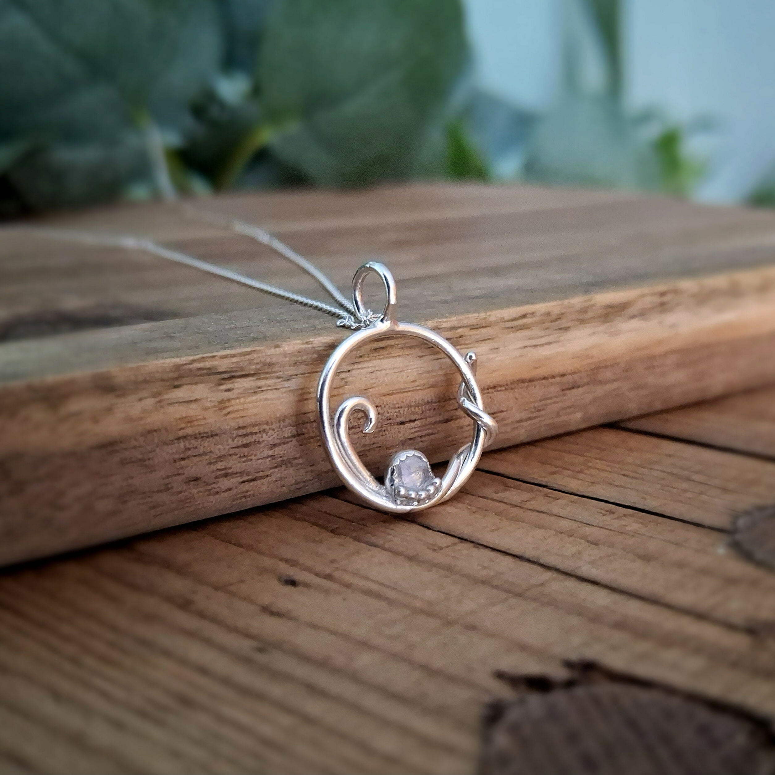 Handmade Silver Swirl Necklace With Moonstone