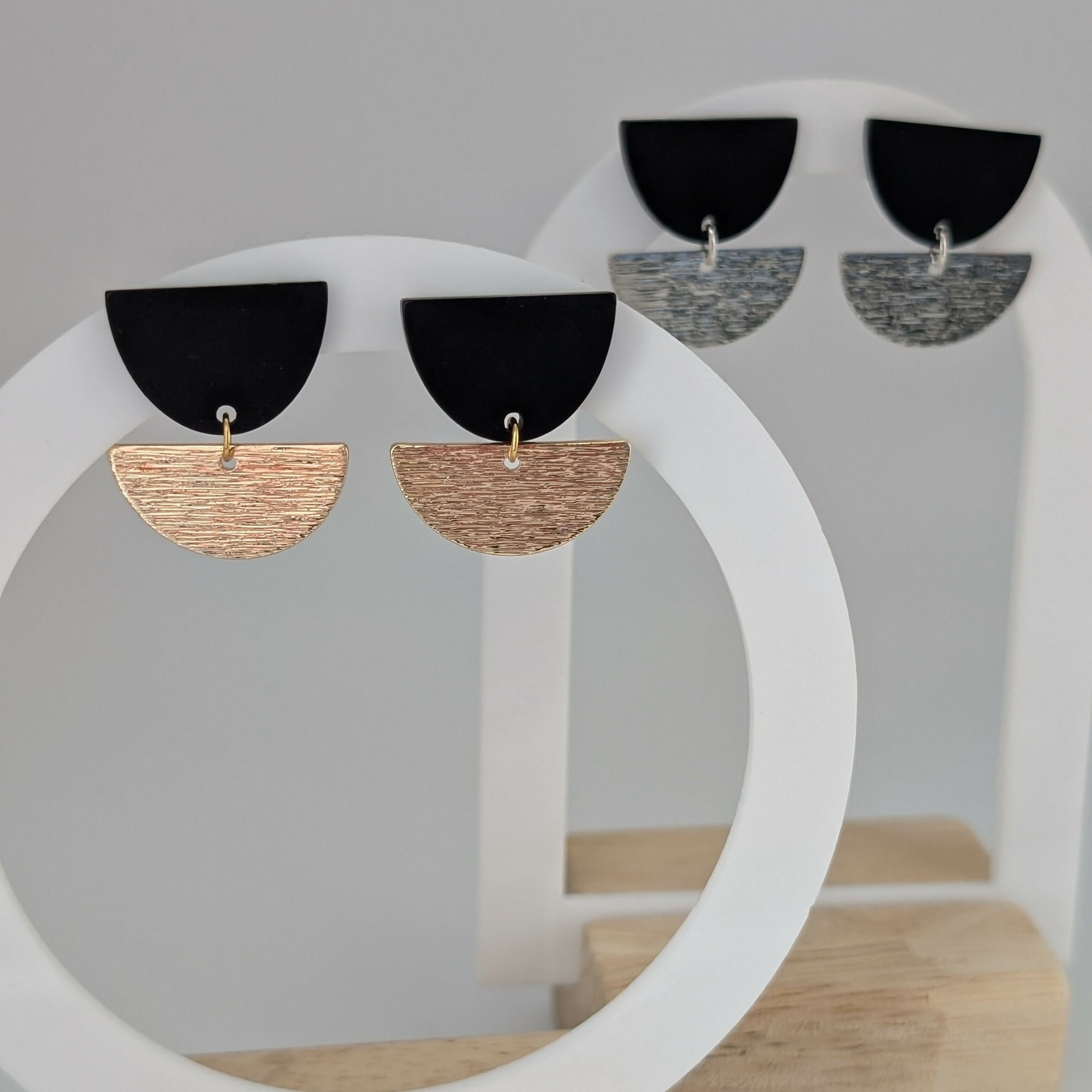 Black Tulip Geometric Earrings in Gold or Silver