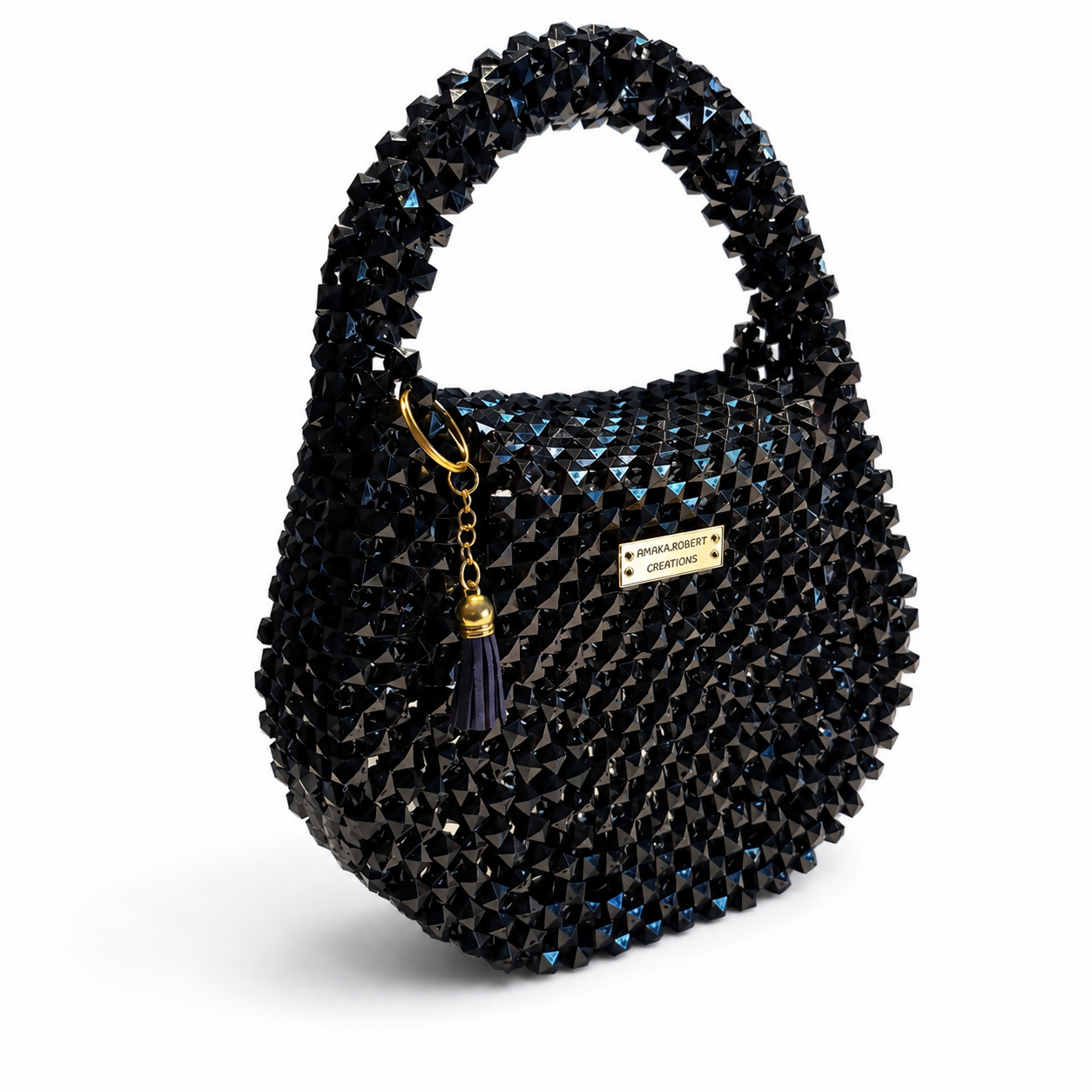 Noir Eclipse Beaded Handbag