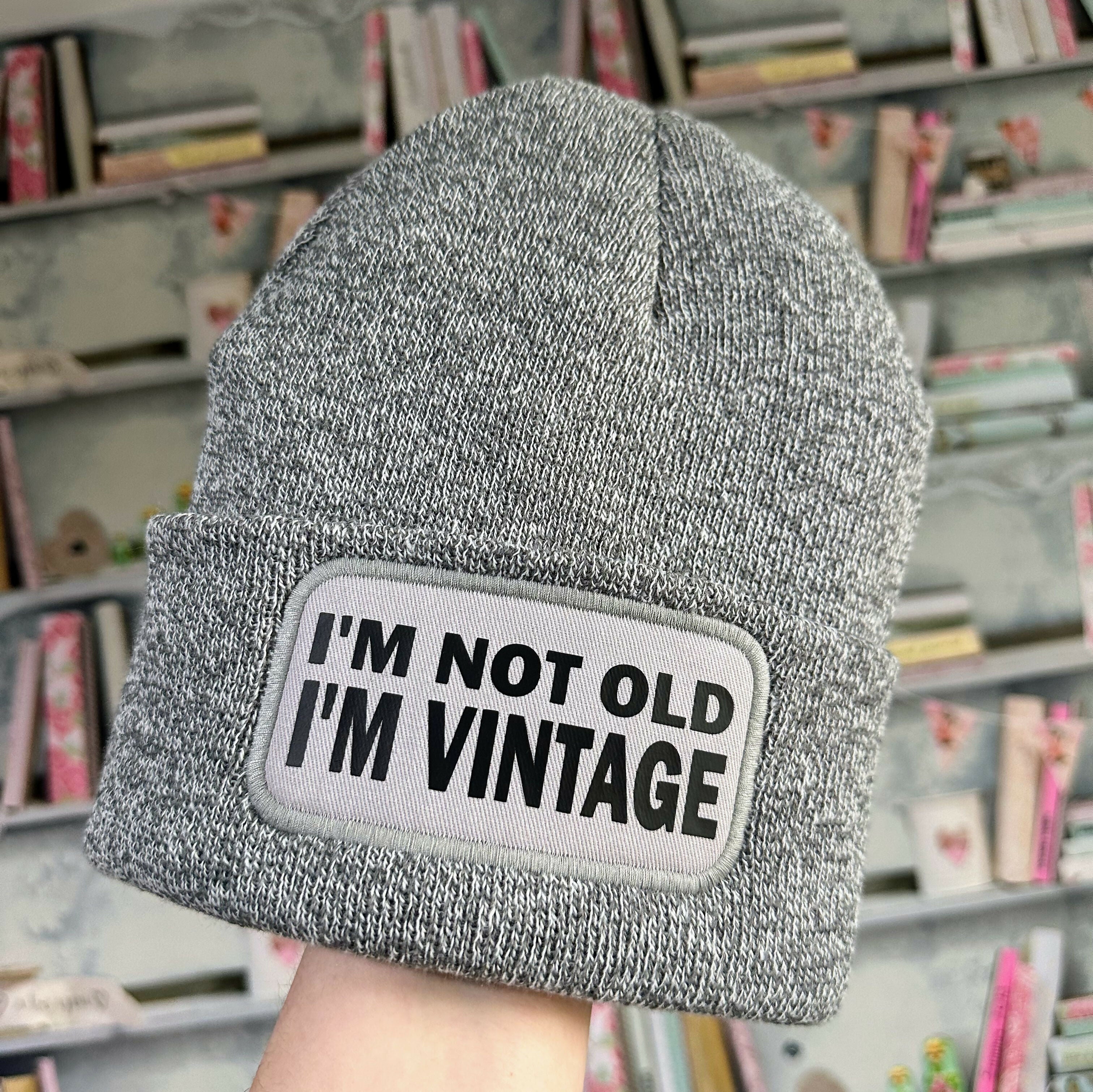 Not Old Vintage Cuffed Rectangular Patch Beanie Hat