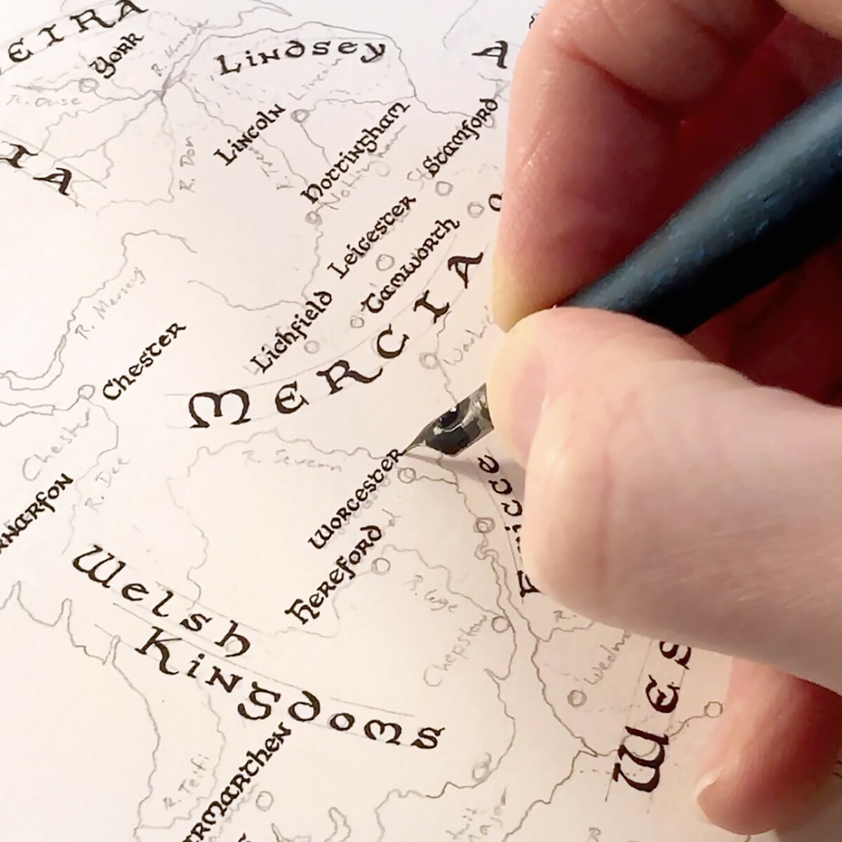 Anglo Saxon Britain Map Hand Drawn Fine Art Print