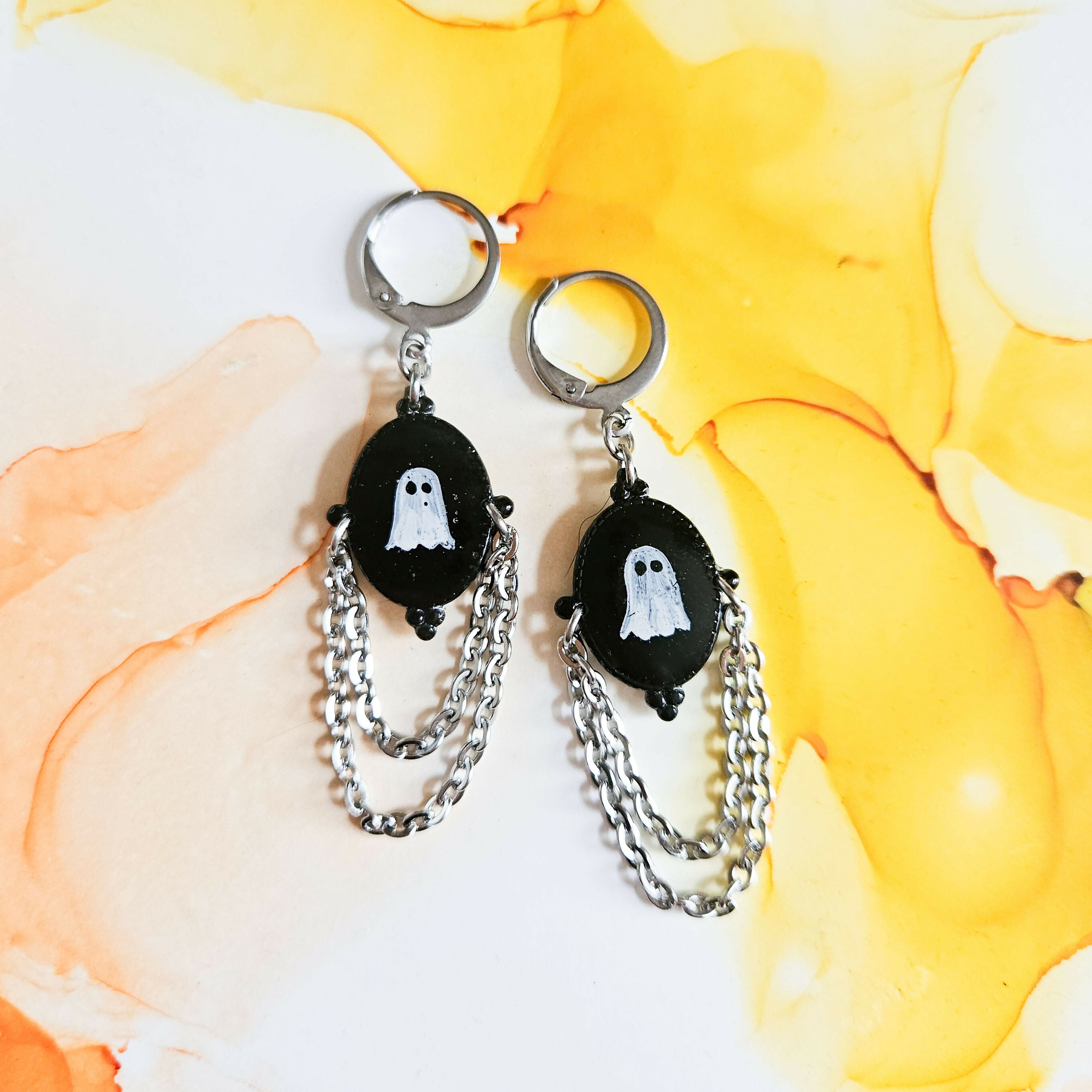 Handmade Ghosts Victorian Portraits Resin Earrings With Chains